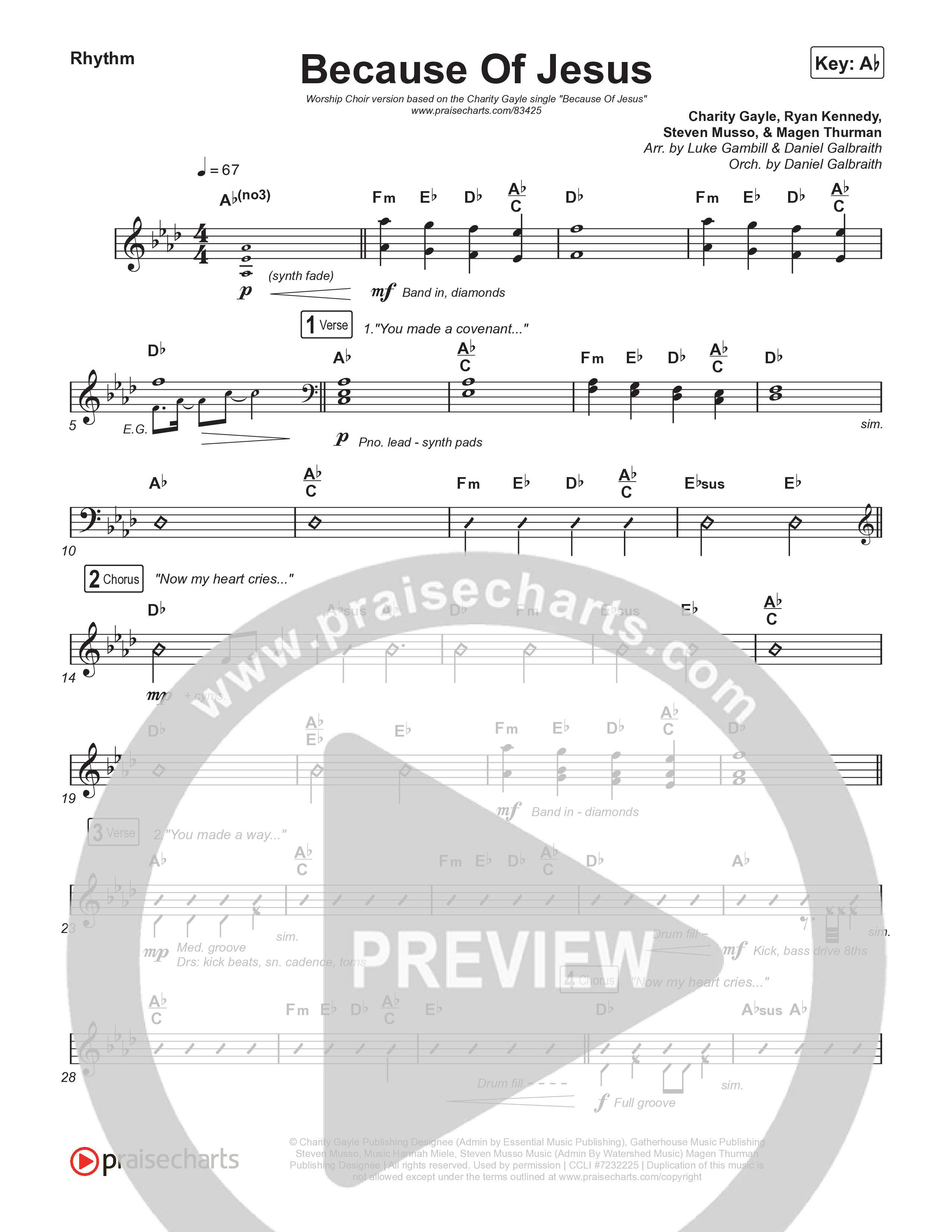Because Of Jesus (Worship Choir/SAB) Rhythm Chart (Charity Gayle / Arr. Luke Gambill)