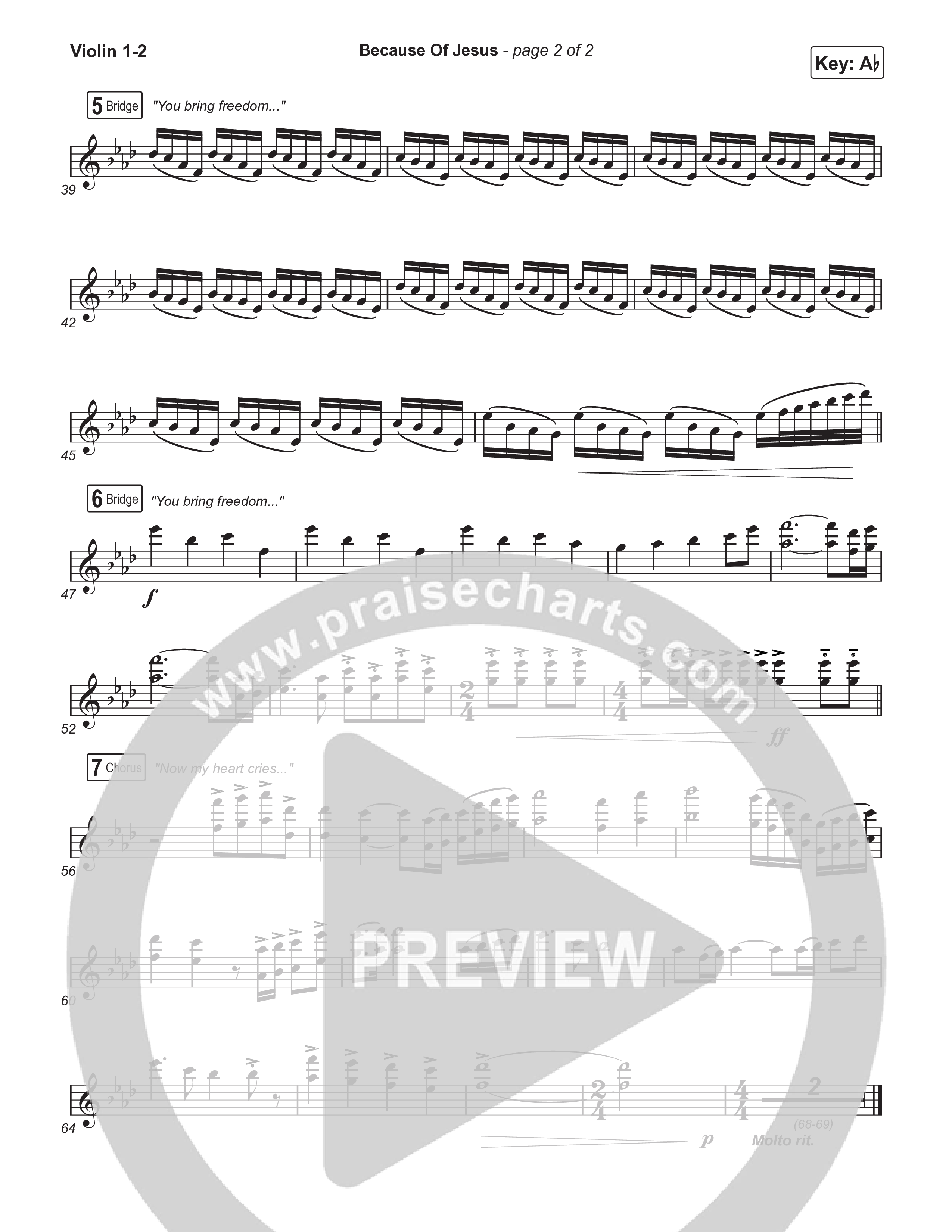 Because Of Jesus (Worship Choir/SAB) Violin 1/2 (Charity Gayle / Arr. Luke Gambill)