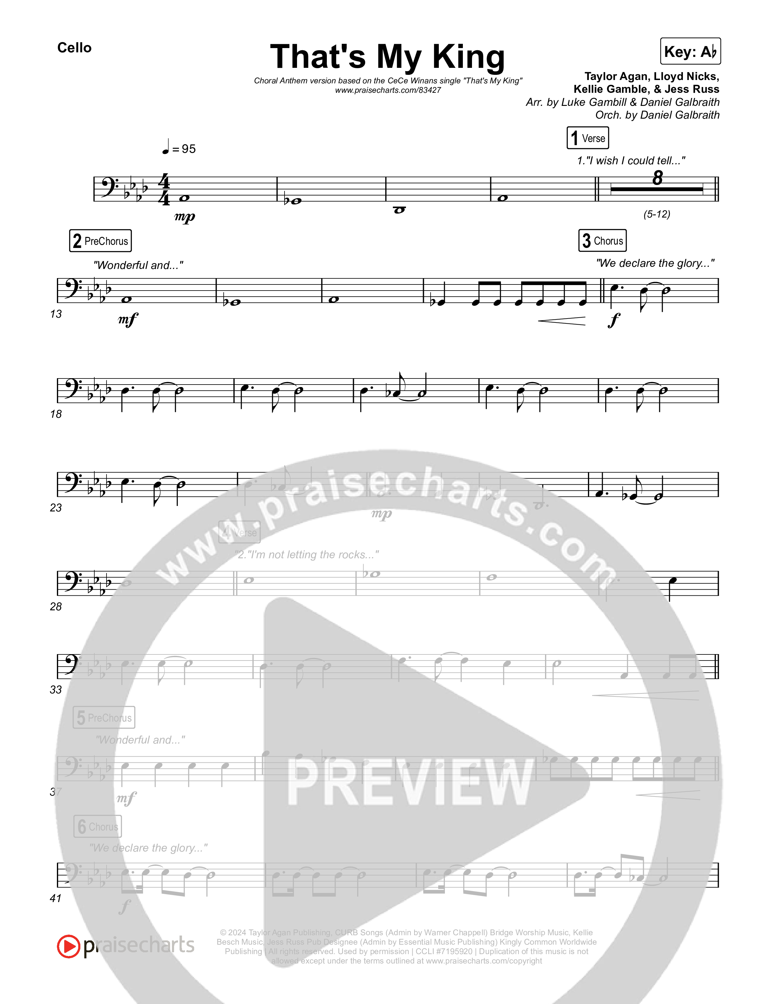 That's My King (Choral Anthem SATB) Cello (CeCe Winans / Arr. Luke Gambill)