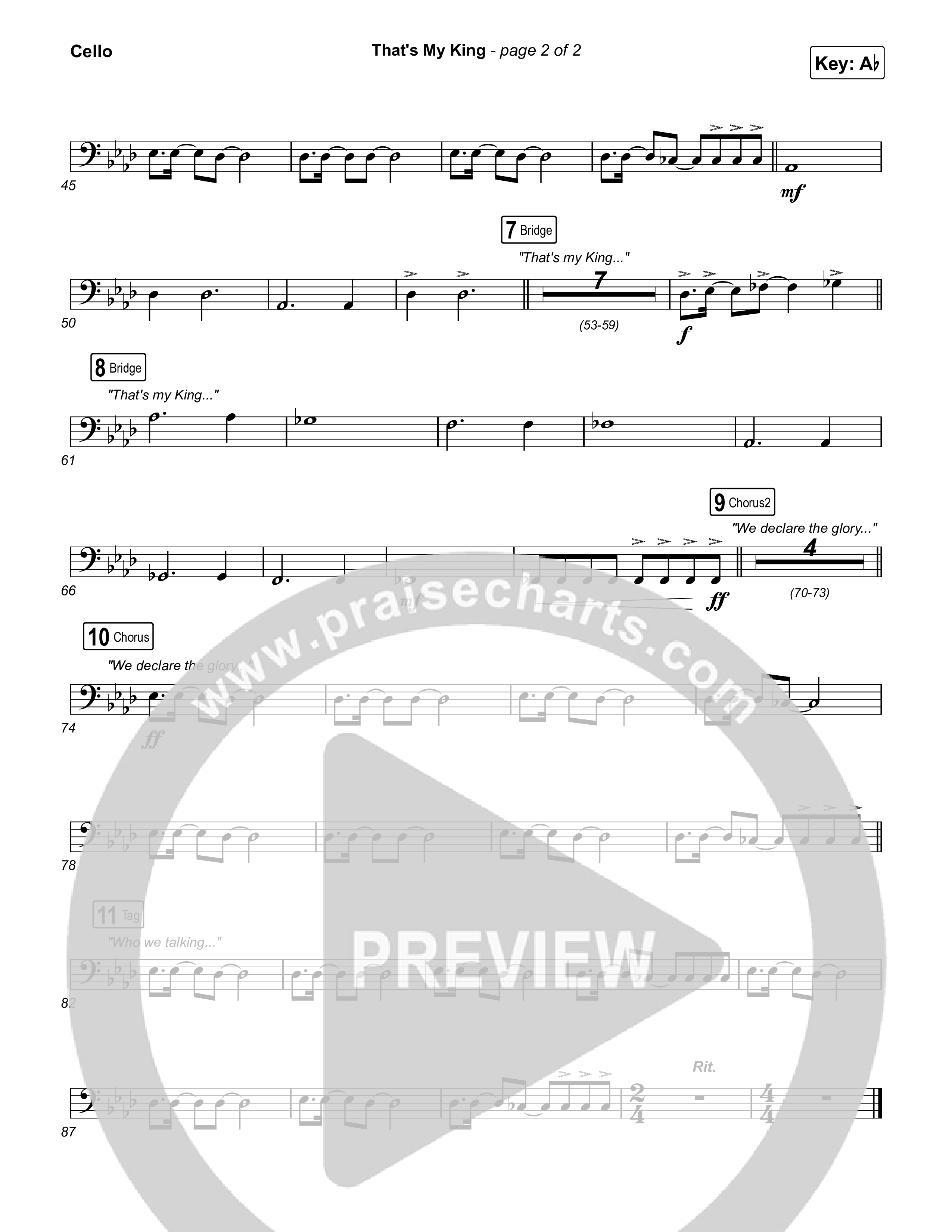 That's My King (Choral Anthem SATB) Cello (CeCe Winans / Arr. Luke Gambill)