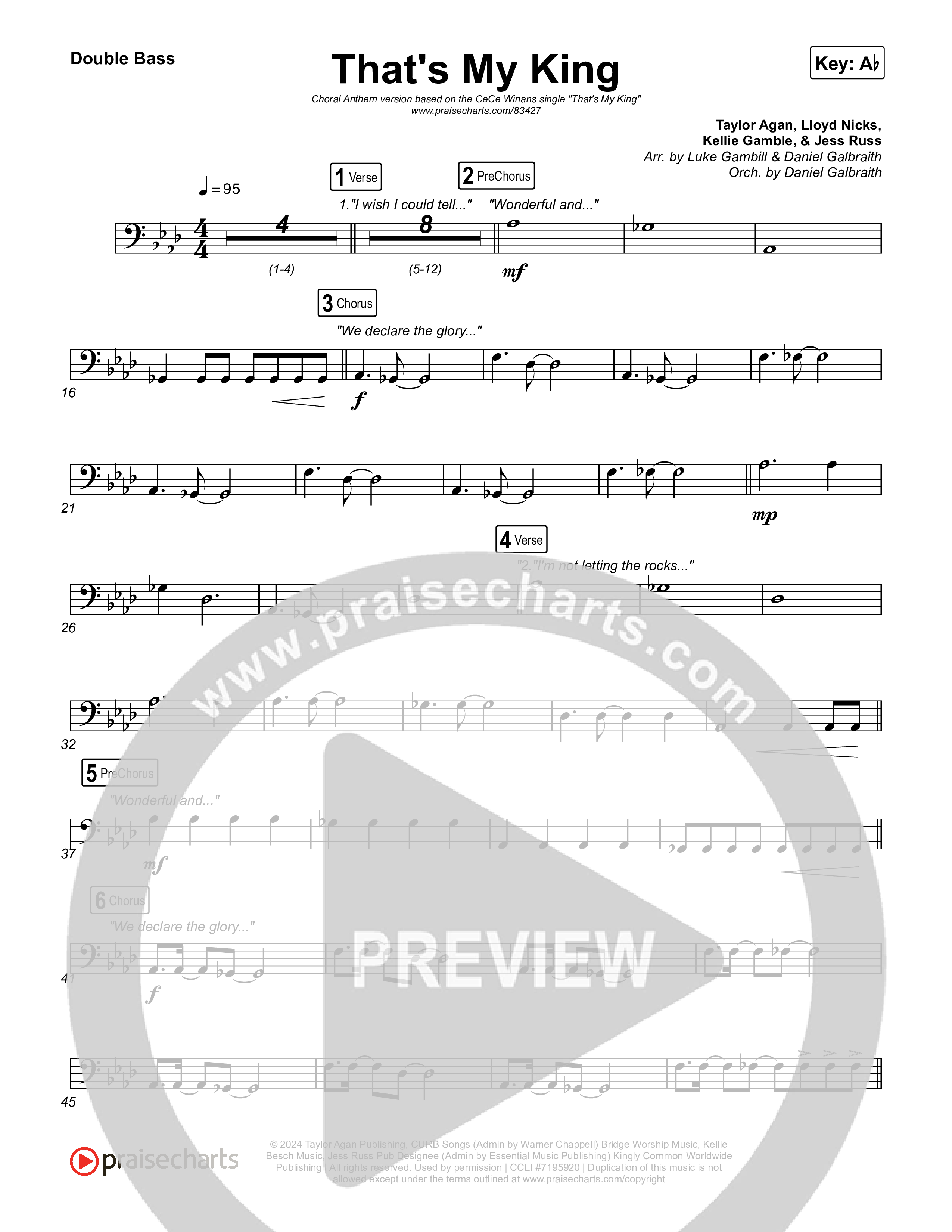 That's My King (Choral Anthem SATB) String Bass (CeCe Winans / Arr. Luke Gambill)