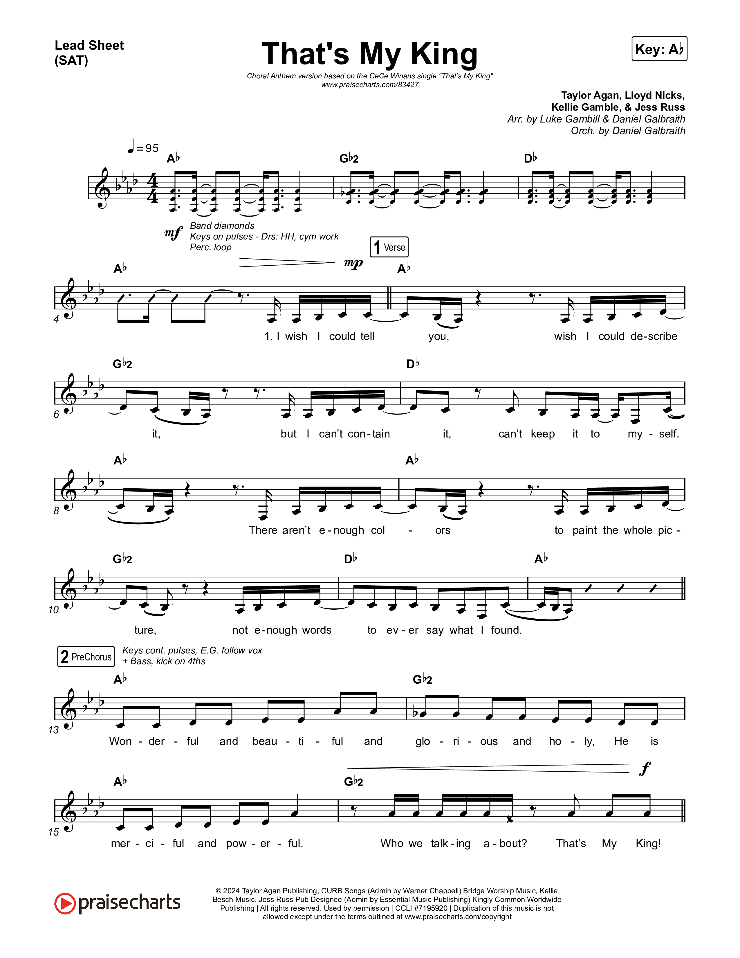 That's My King (Choral Anthem SATB) Lead Sheet (SAT) (CeCe Winans / Arr. Luke Gambill)