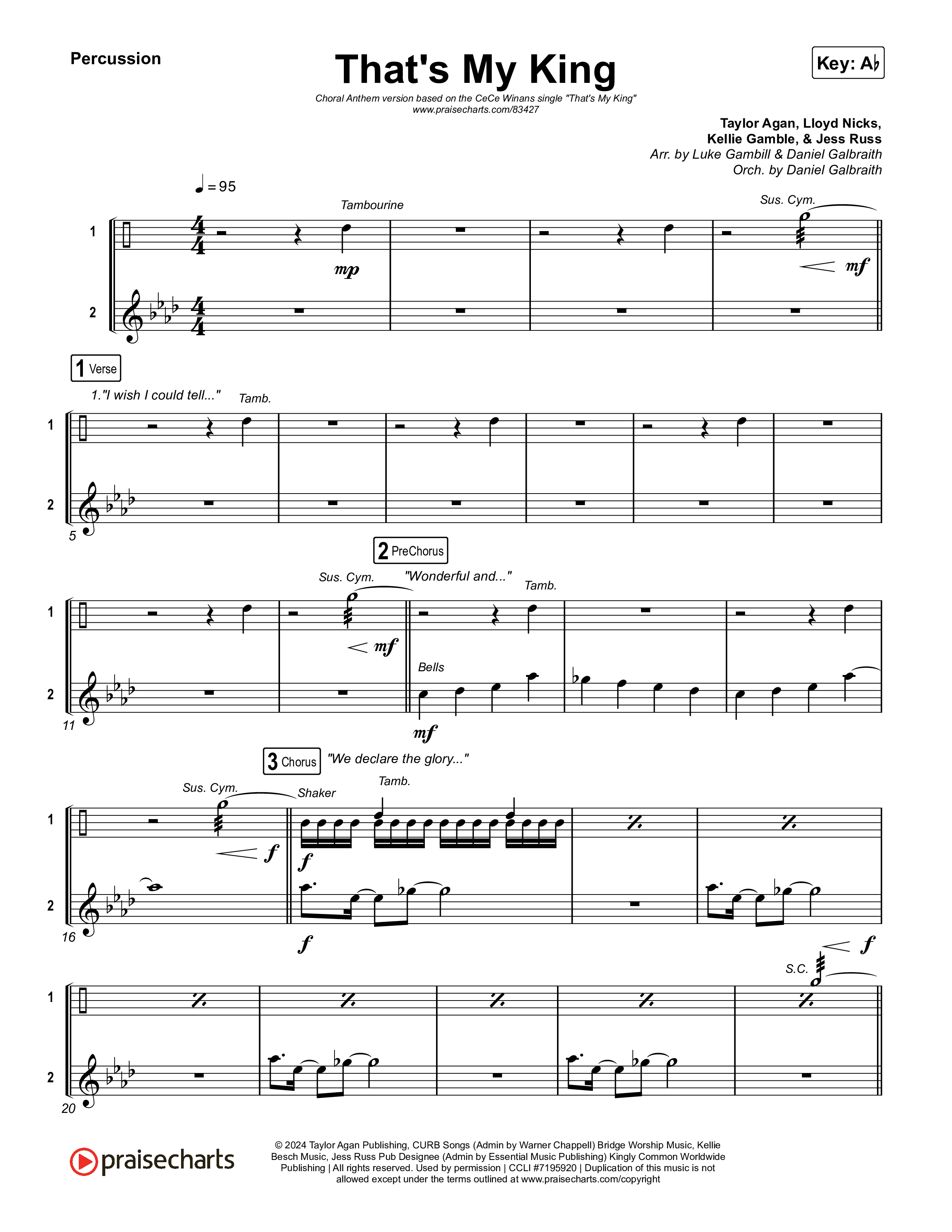 That's My King (Choral Anthem SATB) Percussion (CeCe Winans / Arr. Luke Gambill)