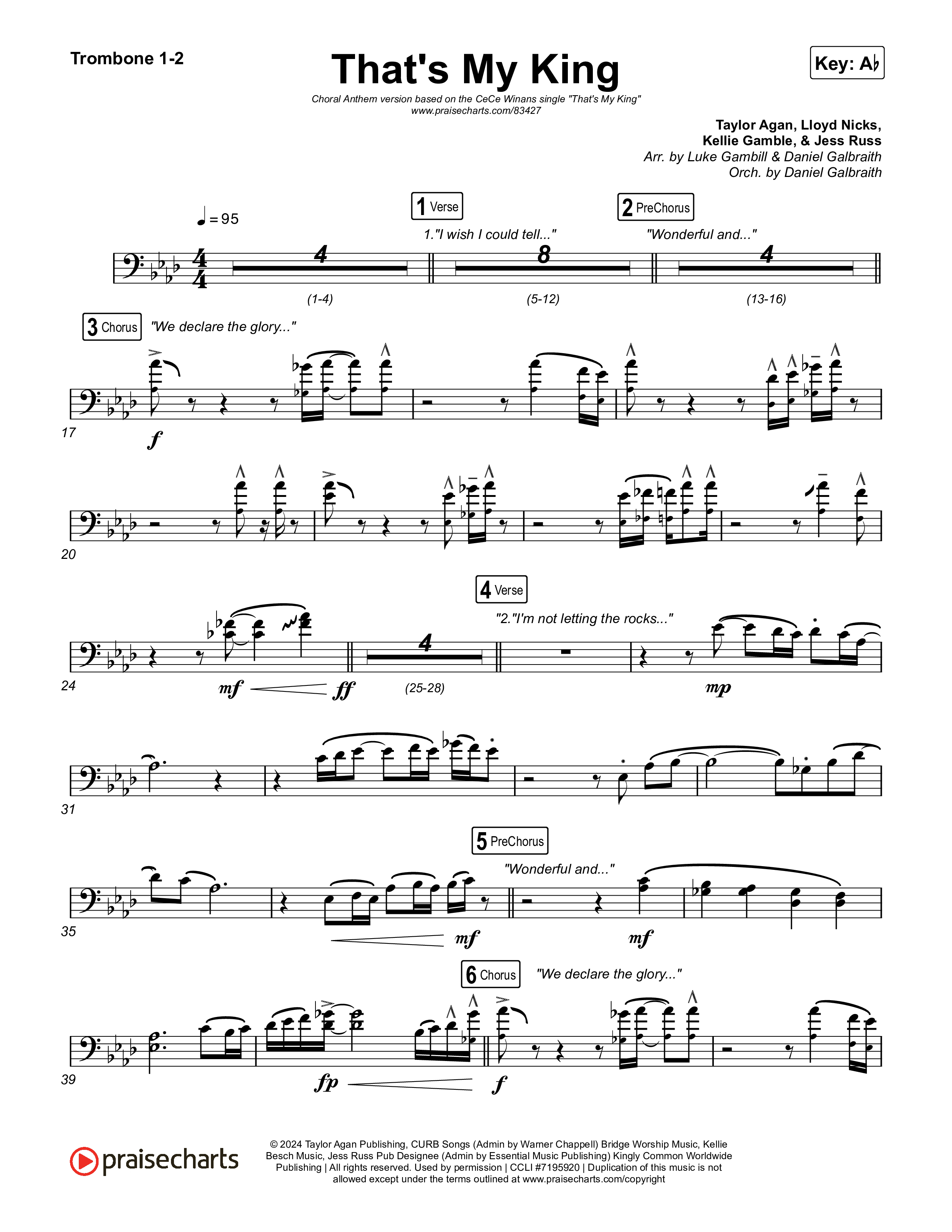 That's My King (Choral Anthem SATB) Trombone 1/2 (CeCe Winans / Arr. Luke Gambill)