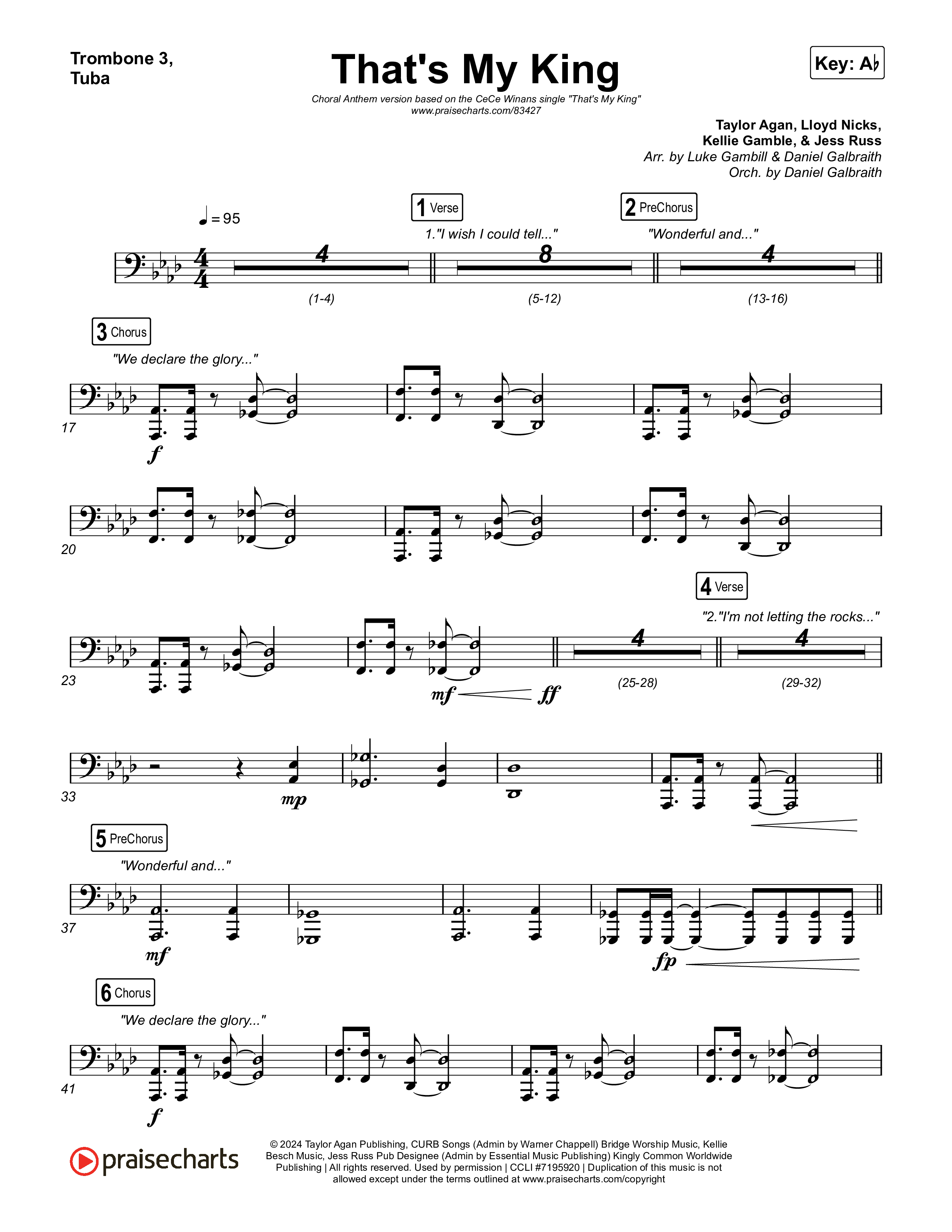 That's My King (Choral Anthem SATB) Trombone 3/Tuba (CeCe Winans / Arr. Luke Gambill)