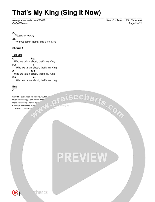 That's My King (Sing It Now) Chords & Lyrics (CeCe Winans / Arr. Luke Gambill)