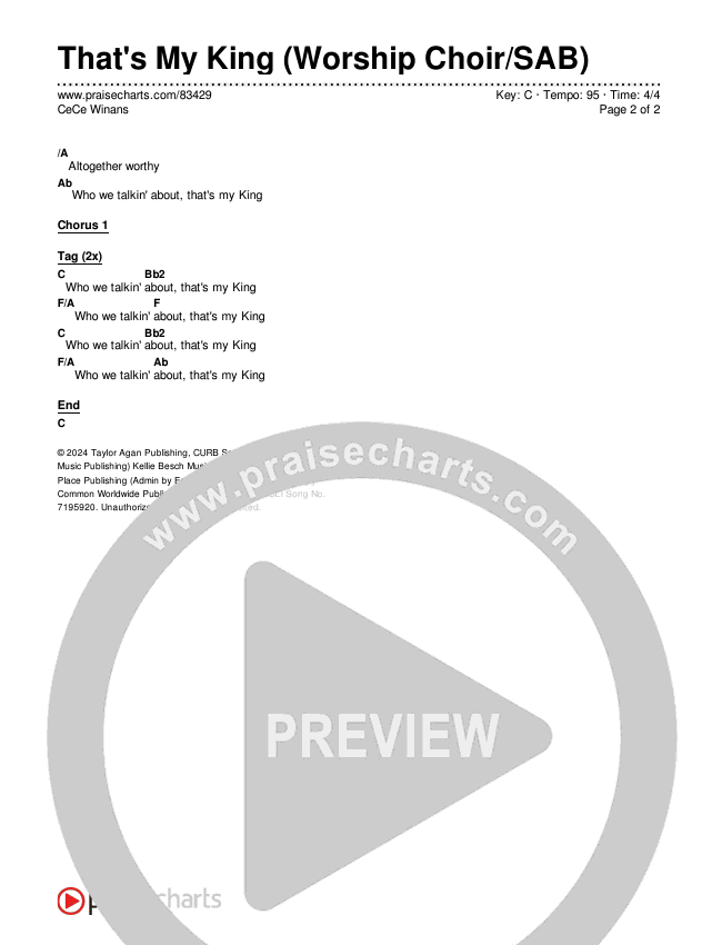 That's My King (Worship Choir/SAB) Chords & Lyrics (CeCe Winans / Arr. Luke Gambill)