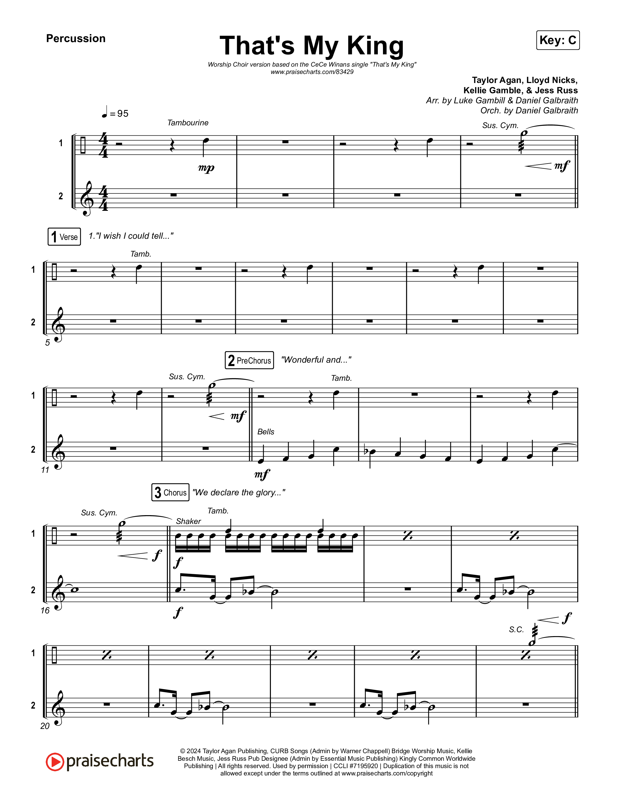 That's My King (Worship Choir/SAB) Percussion (CeCe Winans / Arr. Luke Gambill)