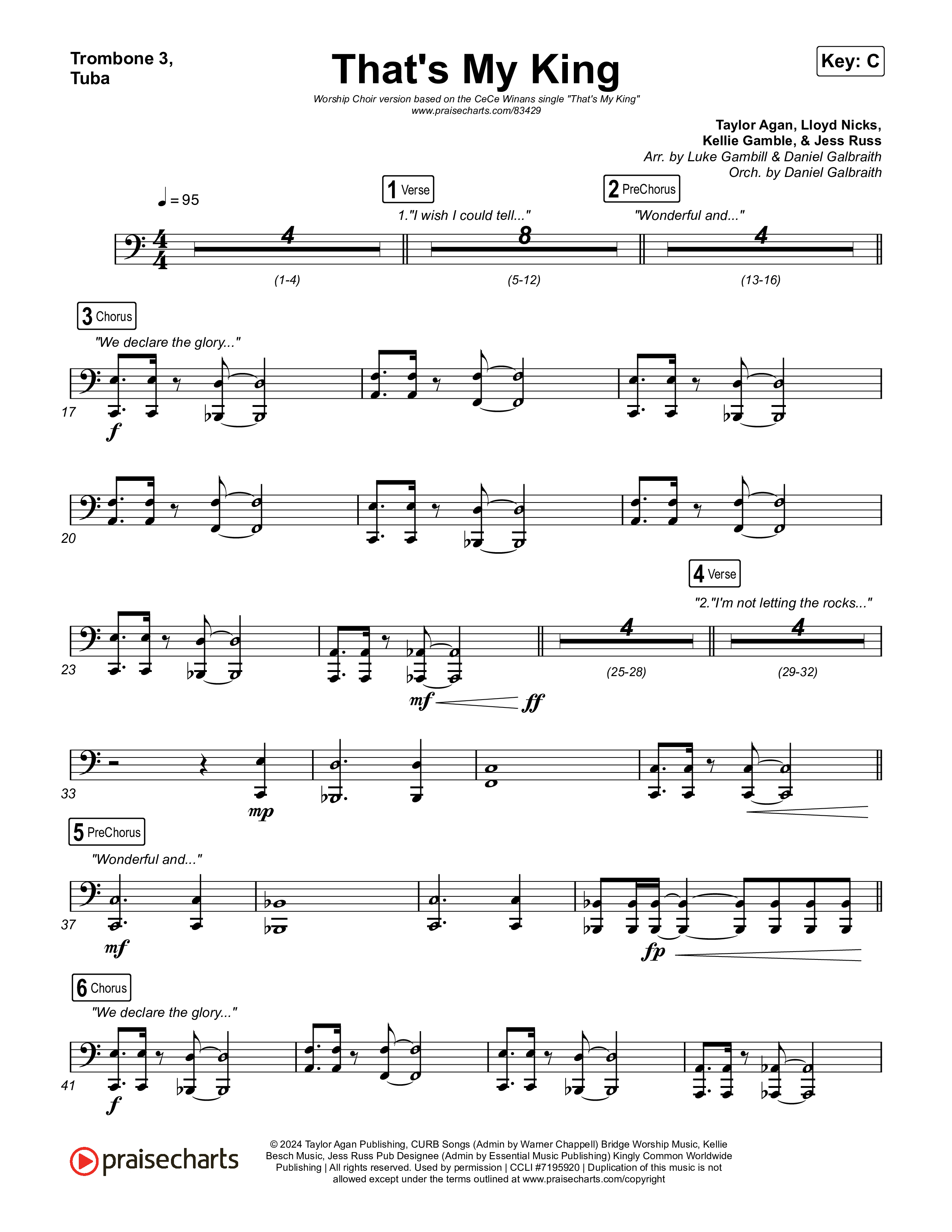 That's My King (Worship Choir/SAB) Trombone 3/Tuba (CeCe Winans / Arr. Luke Gambill)