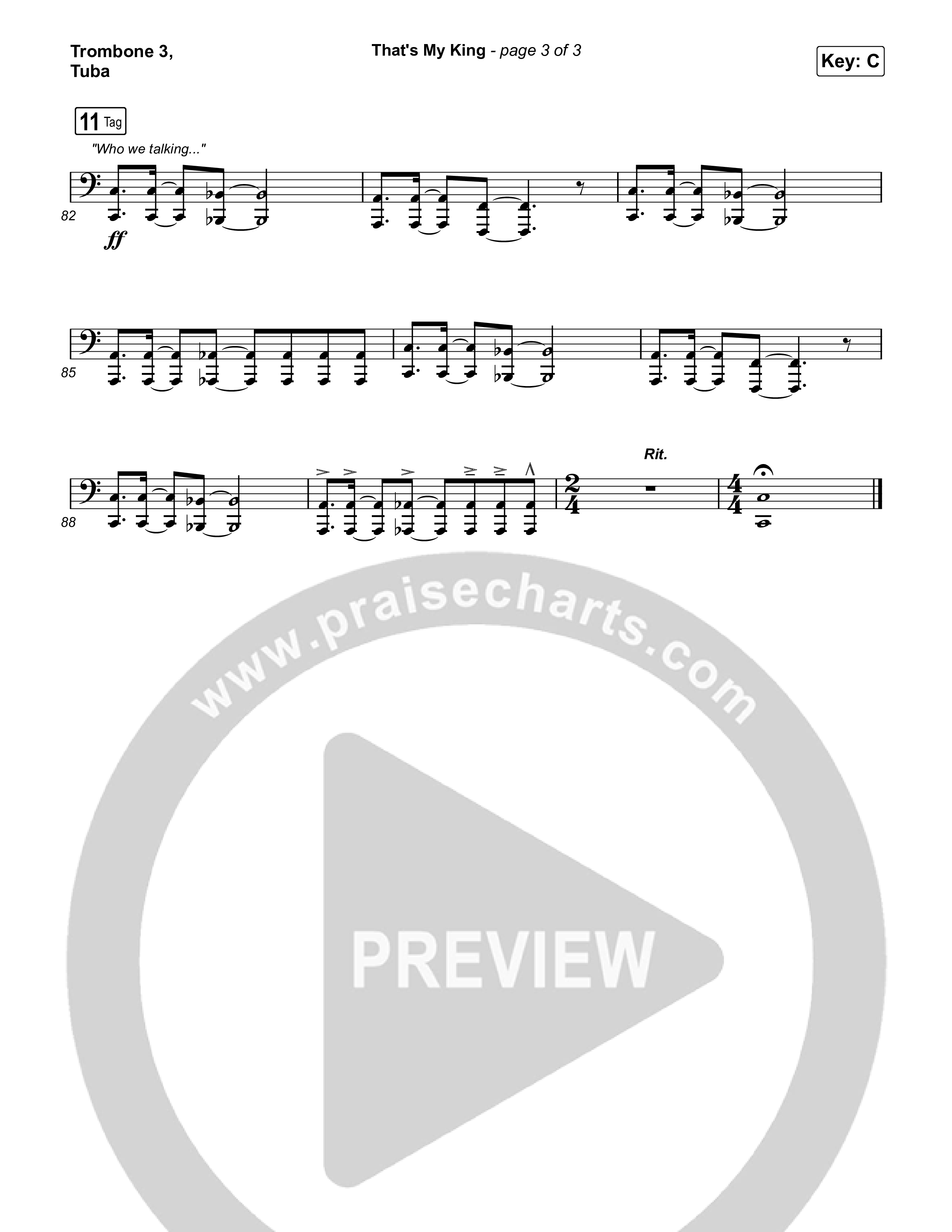 That's My King (Worship Choir/SAB) Trombone 3/Tuba (CeCe Winans / Arr. Luke Gambill)