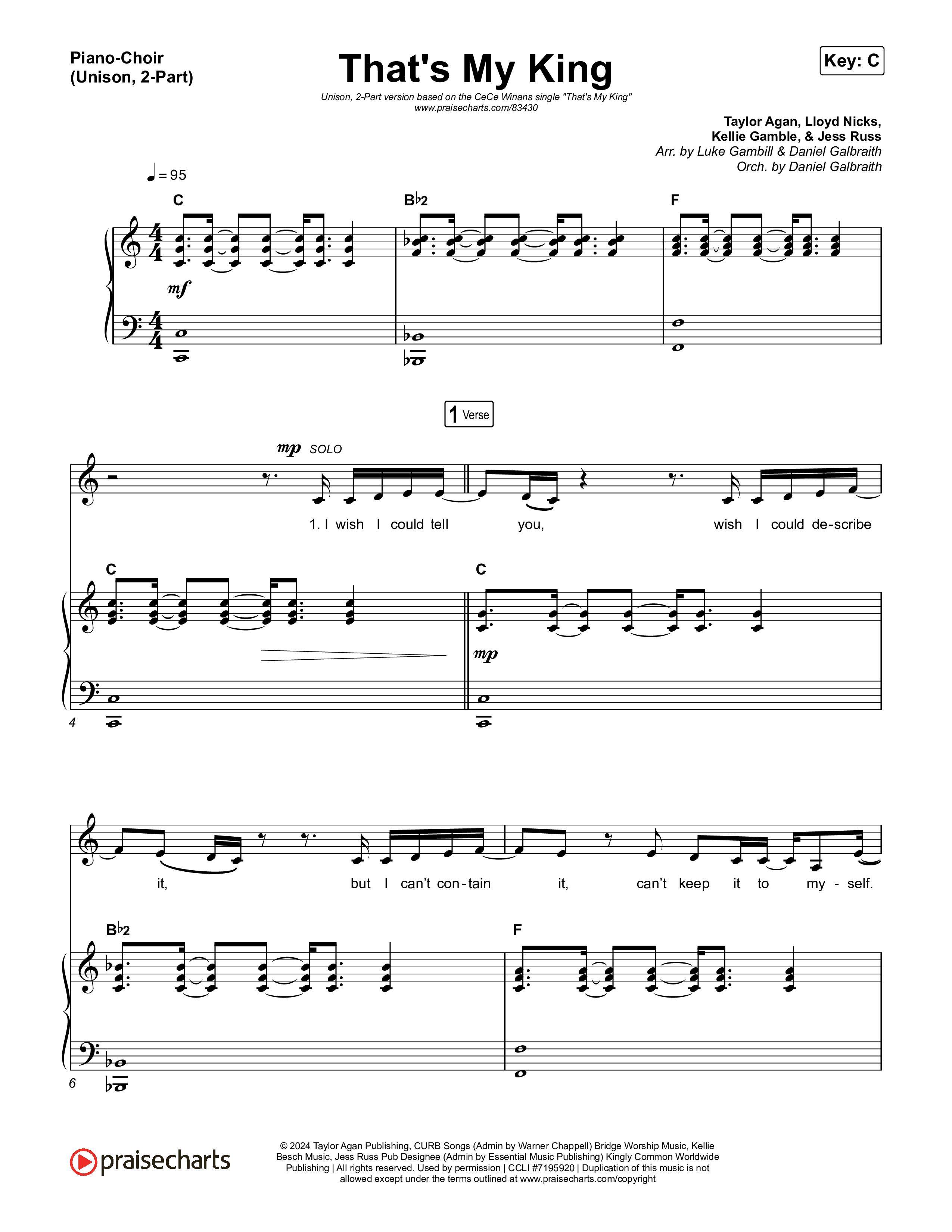 That's My King (Unison/2-Part) Piano/Choir  (Uni/2-Part) (CeCe Winans / Arr. Luke Gambill)