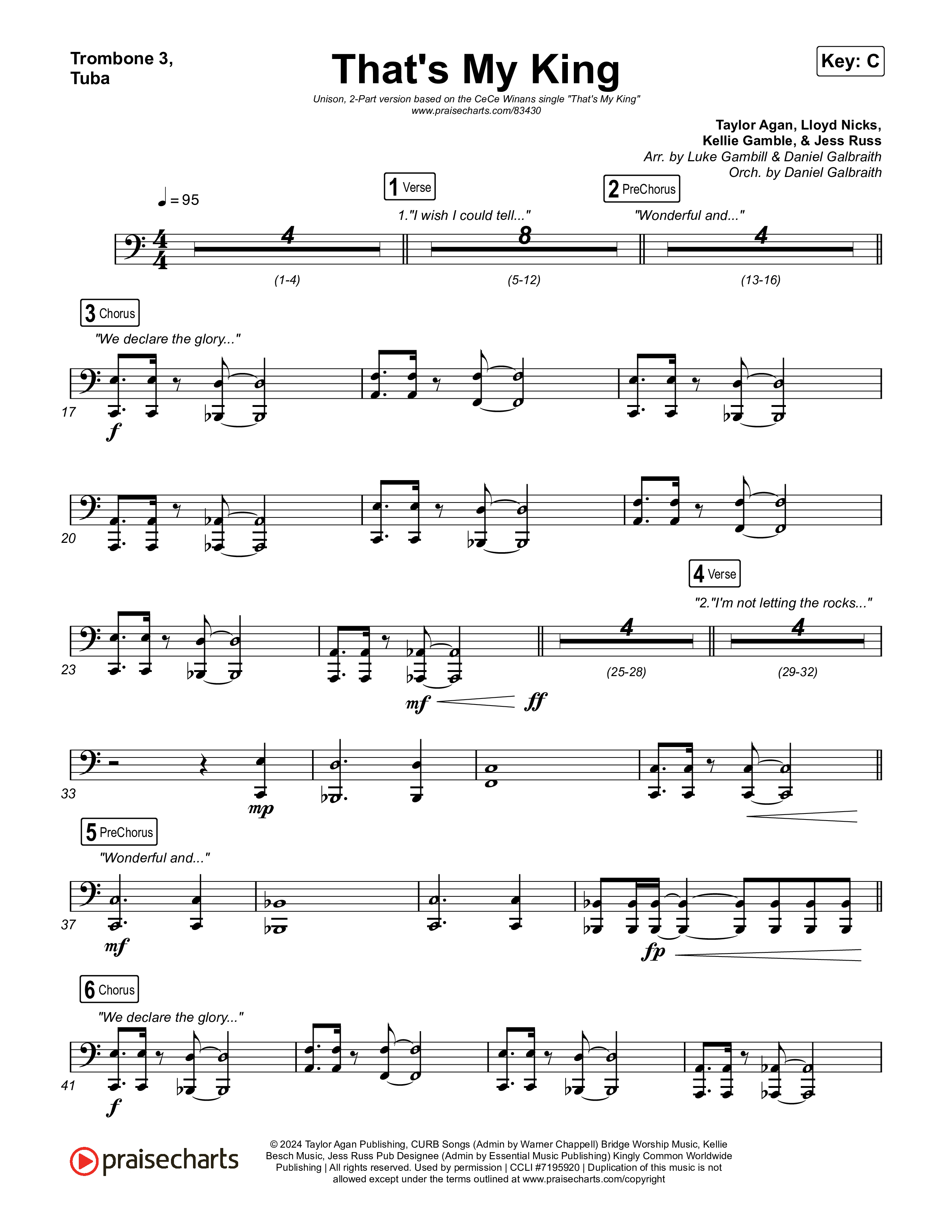 That's My King (Unison/2-Part) Trombone 3/Tuba (CeCe Winans / Arr. Luke Gambill)