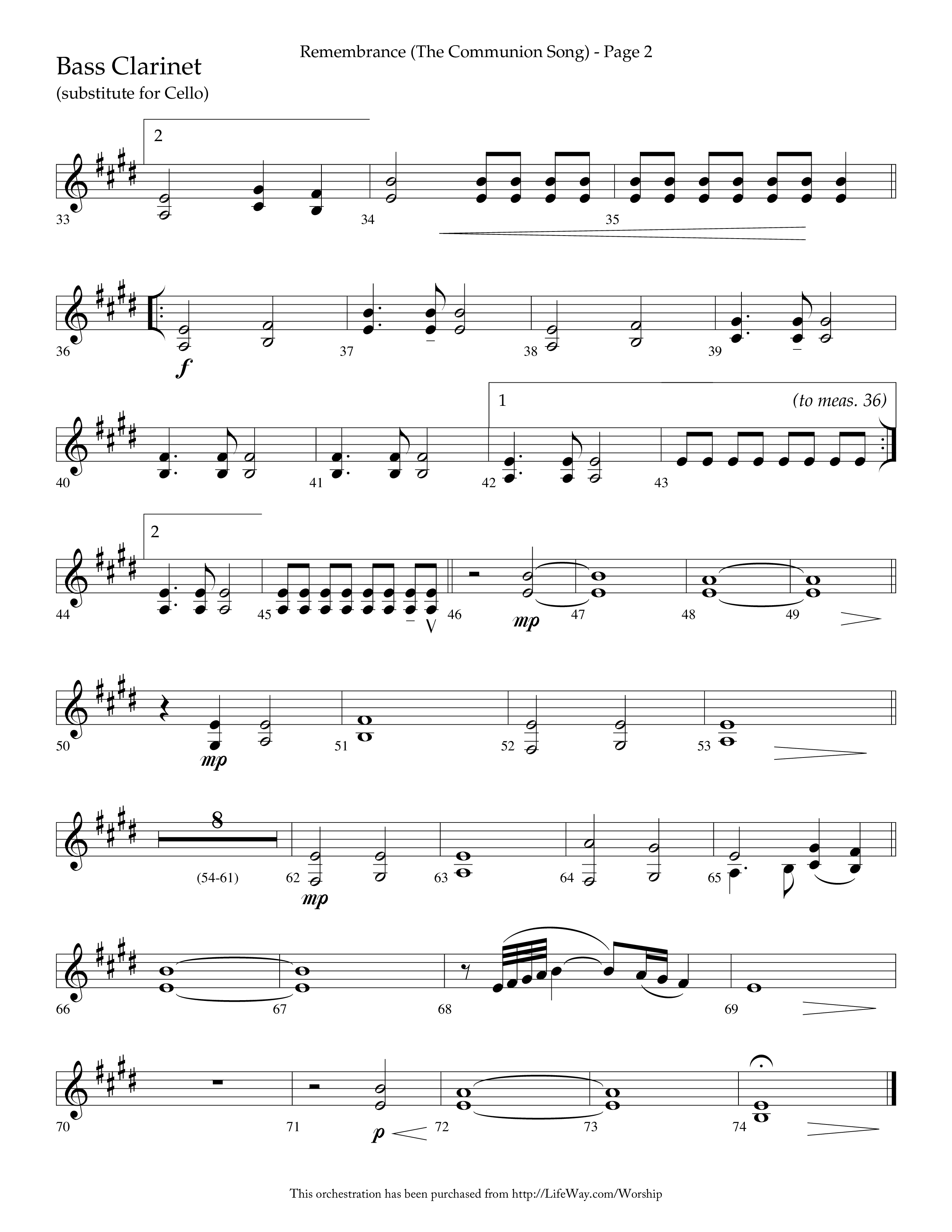 Remembrance (Choral Anthem SATB) Bass Clarinet (Lifeway Choral / Arr. Charlie Sinclair / Arr. Carol Tornquist / Orch. Danny Zaloudik)