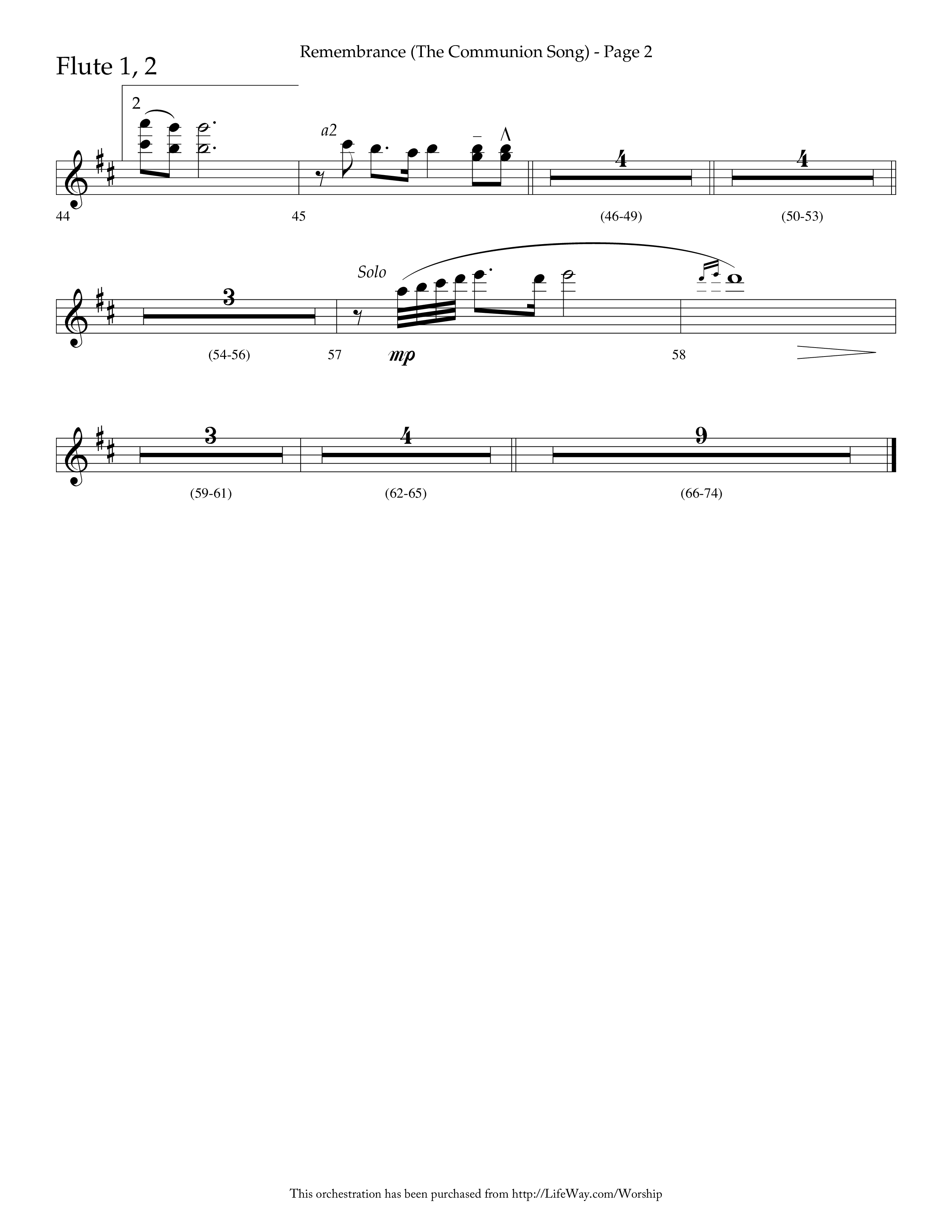 Remembrance (Choral Anthem SATB) Flute 1/2 (Lifeway Choral / Arr. Charlie Sinclair / Arr. Carol Tornquist / Orch. Danny Zaloudik)