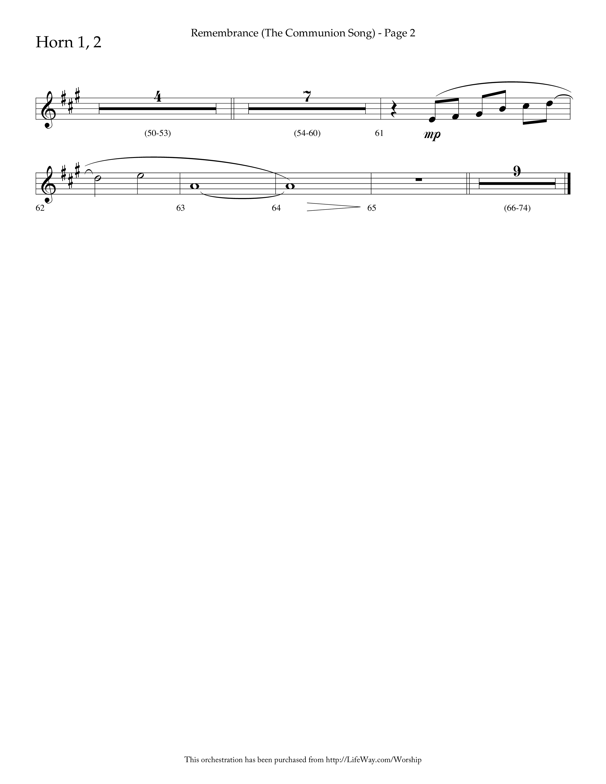 Remembrance (Choral Anthem SATB) French Horn 1/2 (Lifeway Choral / Arr. Charlie Sinclair / Arr. Carol Tornquist / Orch. Danny Zaloudik)