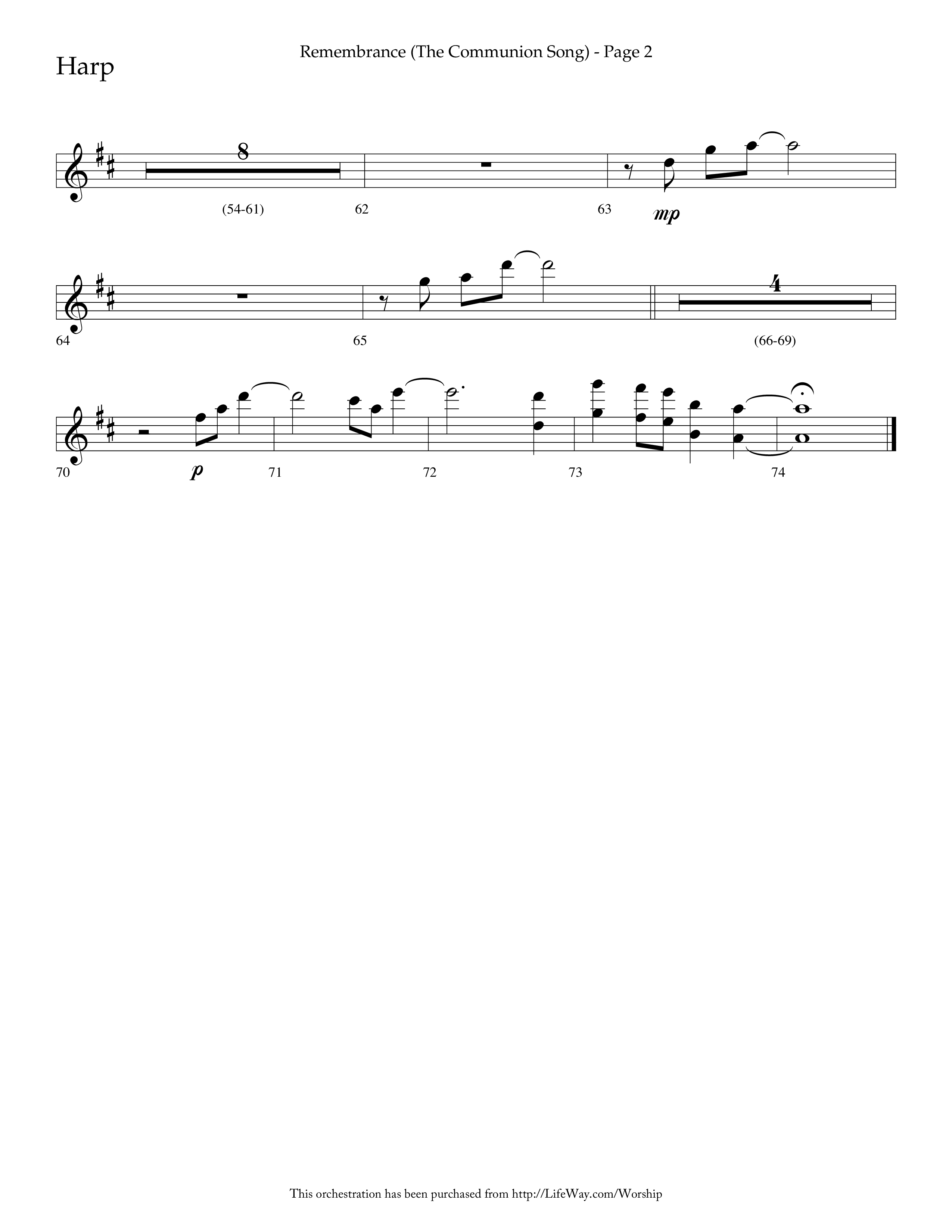 Remembrance (Choral Anthem SATB) Harp (Lifeway Choral / Arr. Charlie Sinclair / Arr. Carol Tornquist / Orch. Danny Zaloudik)
