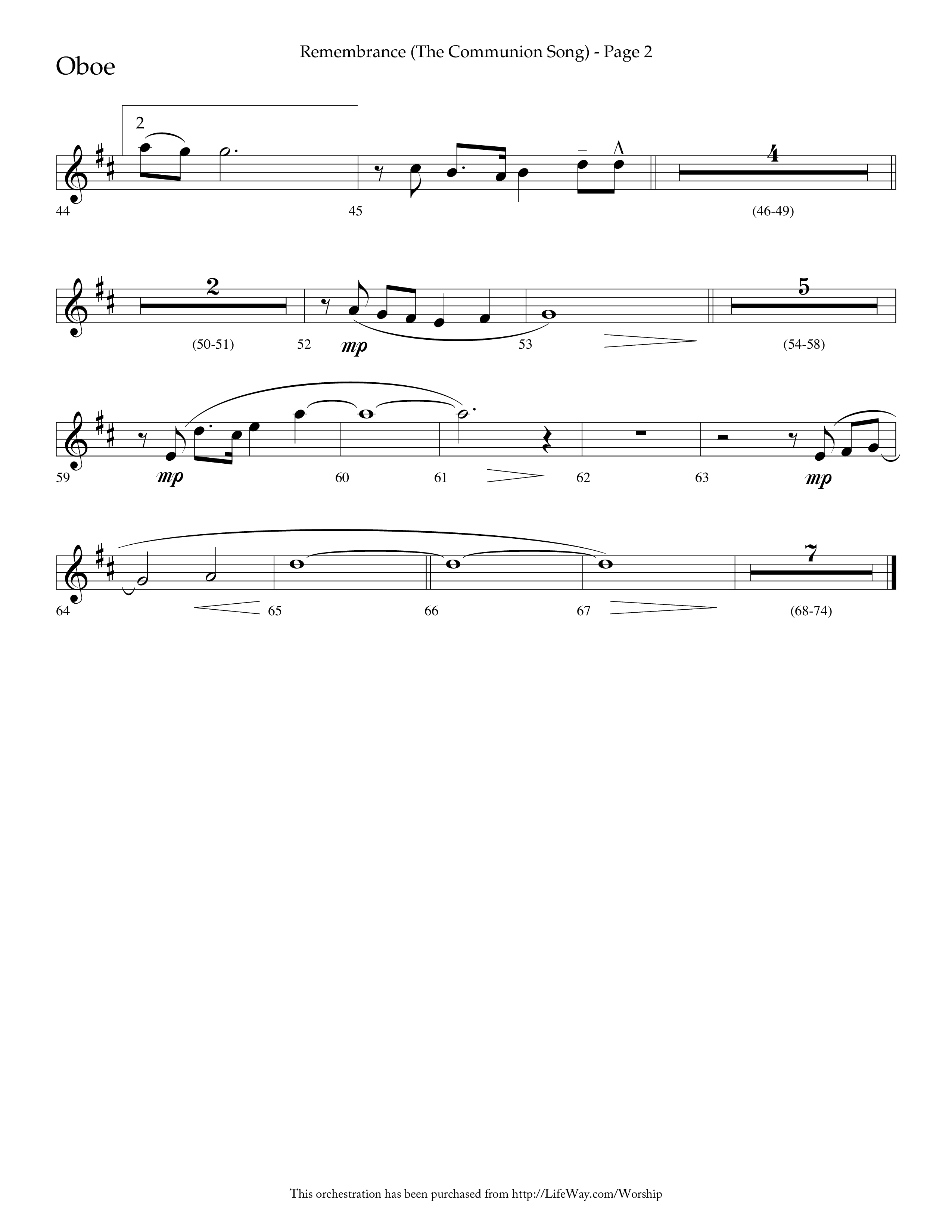 Remembrance (Choral Anthem SATB) Oboe (Lifeway Choral / Arr. Charlie Sinclair / Arr. Carol Tornquist / Orch. Danny Zaloudik)