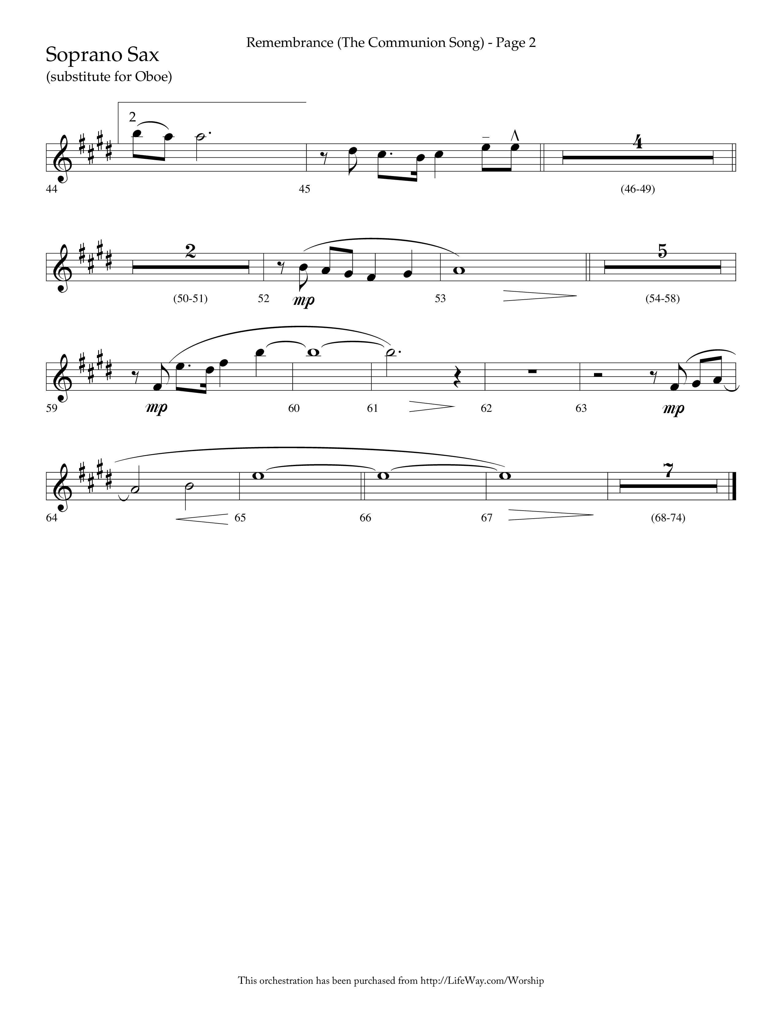 Remembrance (Choral Anthem SATB) Soprano Sax (Lifeway Choral / Arr. Charlie Sinclair / Arr. Carol Tornquist / Orch. Danny Zaloudik)