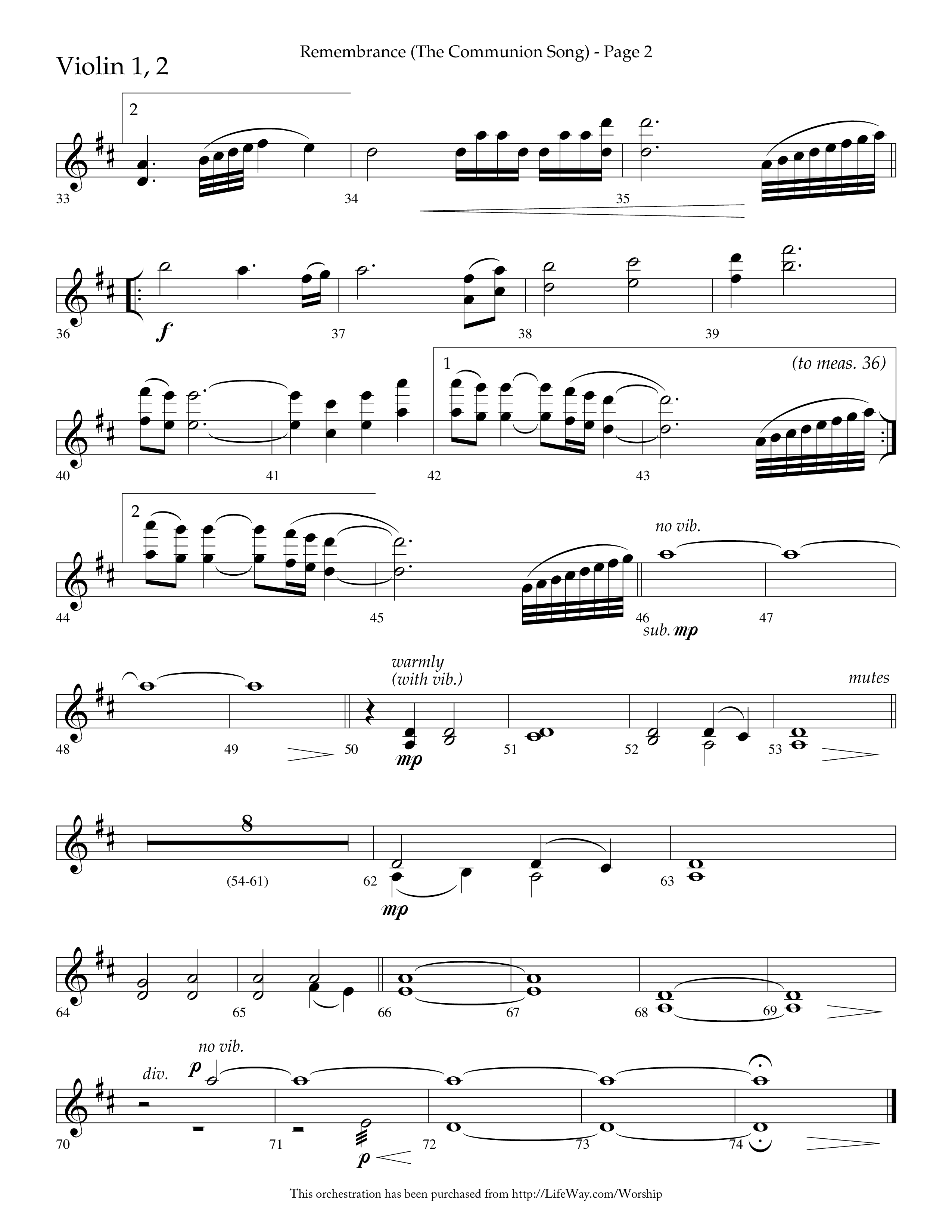 Remembrance (Choral Anthem SATB) Violin 1/2 (Lifeway Choral / Arr. Charlie Sinclair / Arr. Carol Tornquist / Orch. Danny Zaloudik)