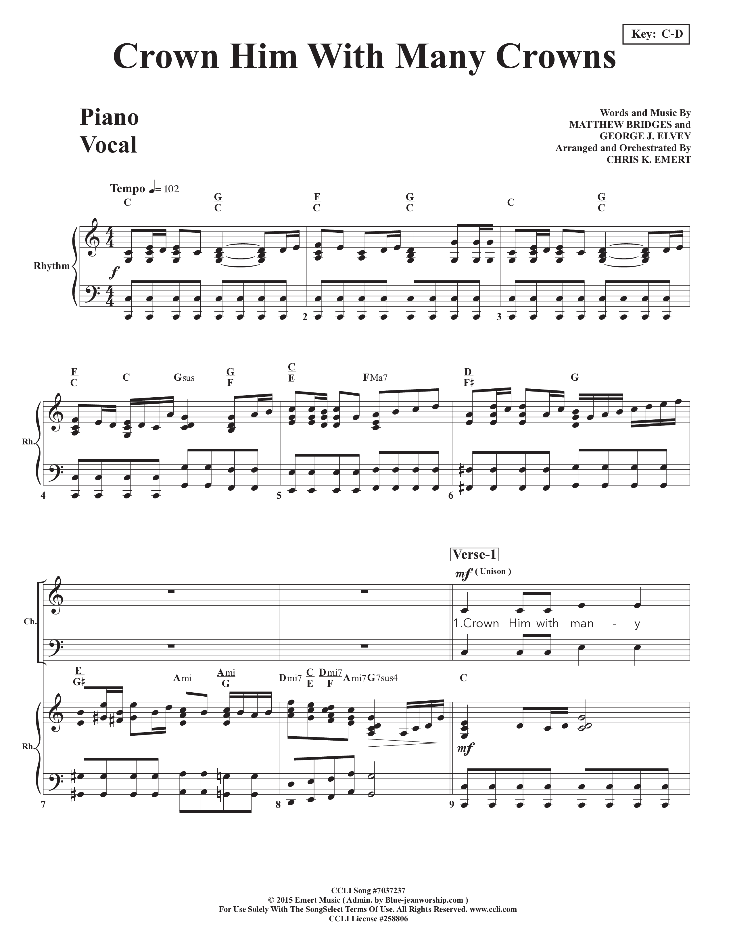 Crown Him With Many Crowns Piano/Choir (SATB) (Chris Emert)