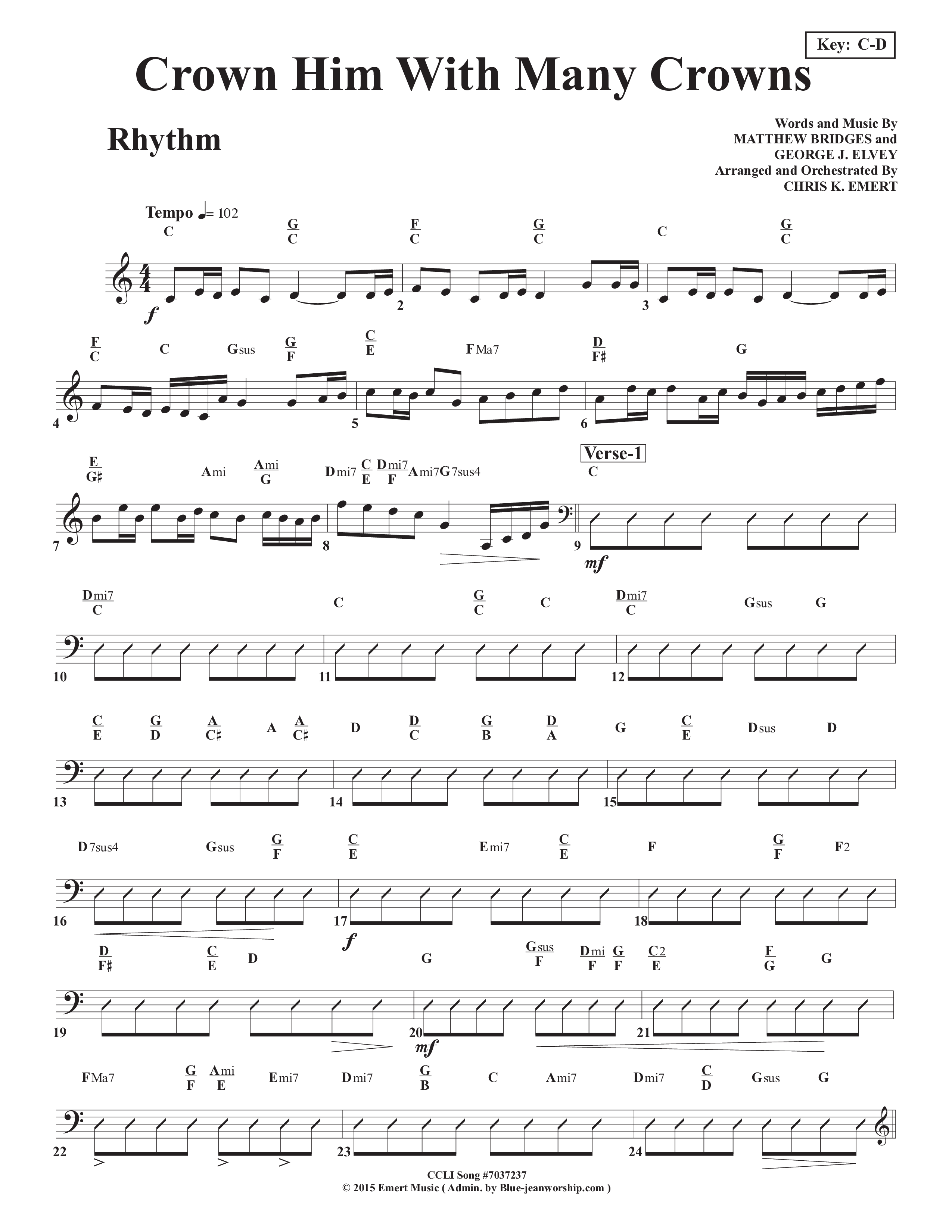 Crown Him With Many Crowns Rhythm Chart (Chris Emert)