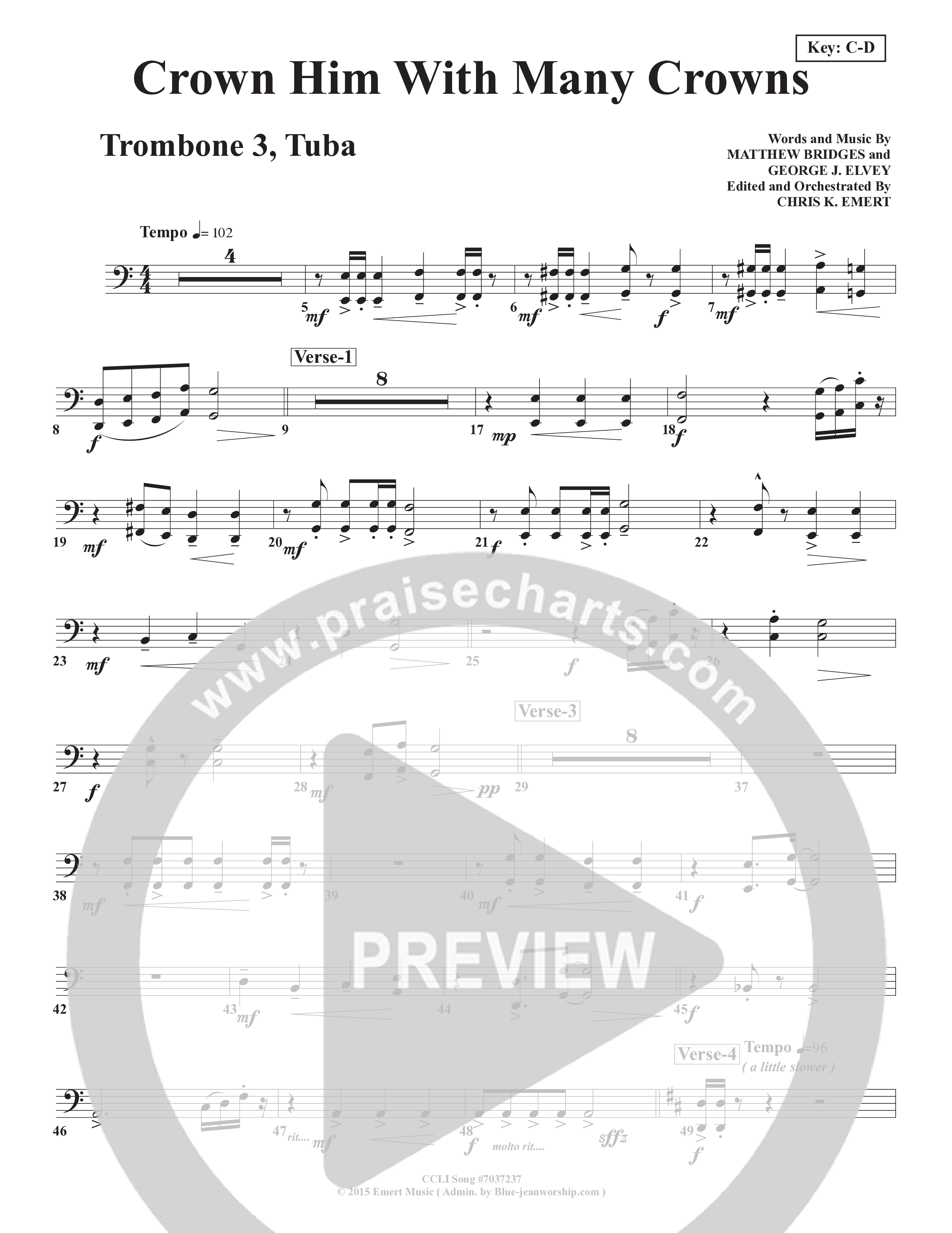 Crown Him With Many Crowns Trombone 3/Tuba (Chris Emert)