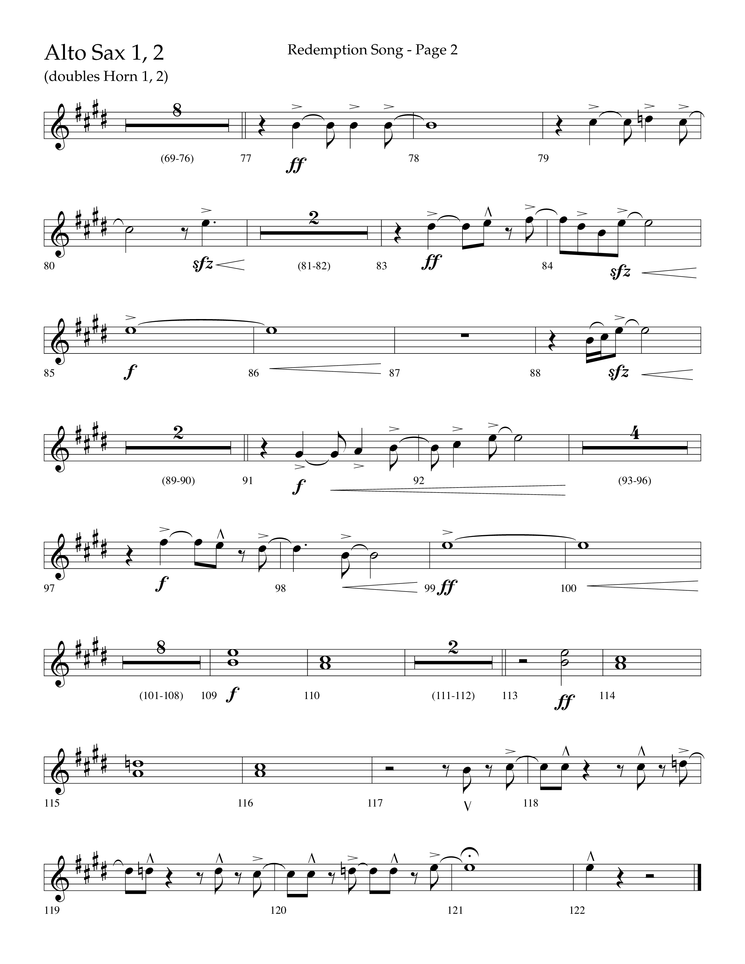 Redemption Song (Choral Anthem SATB) Alto Sax 1/2 (Lifeway Choral / Arr. Cliff Duren)