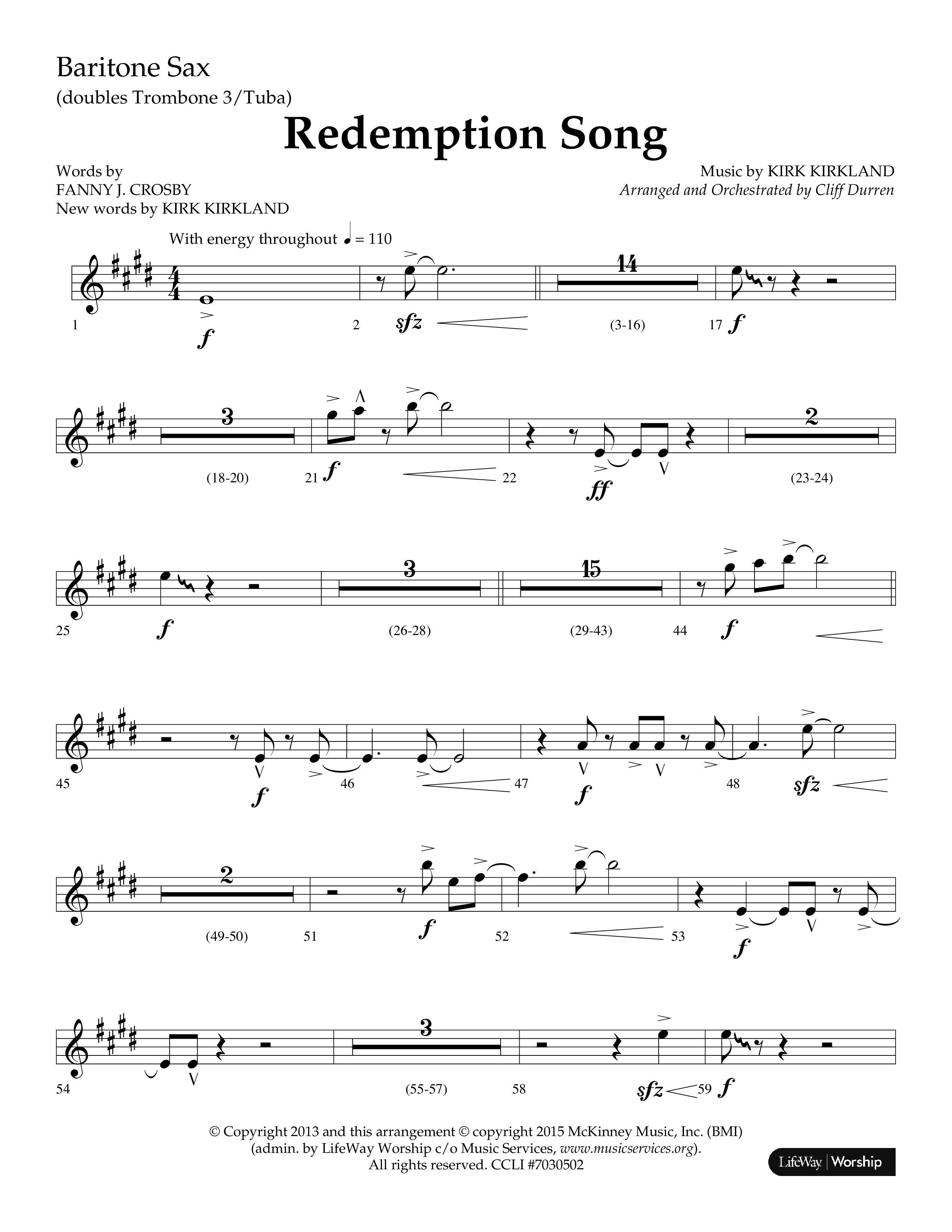 Redemption Song (Choral Anthem SATB) Bari Sax (Lifeway Choral / Arr. Cliff Duren)