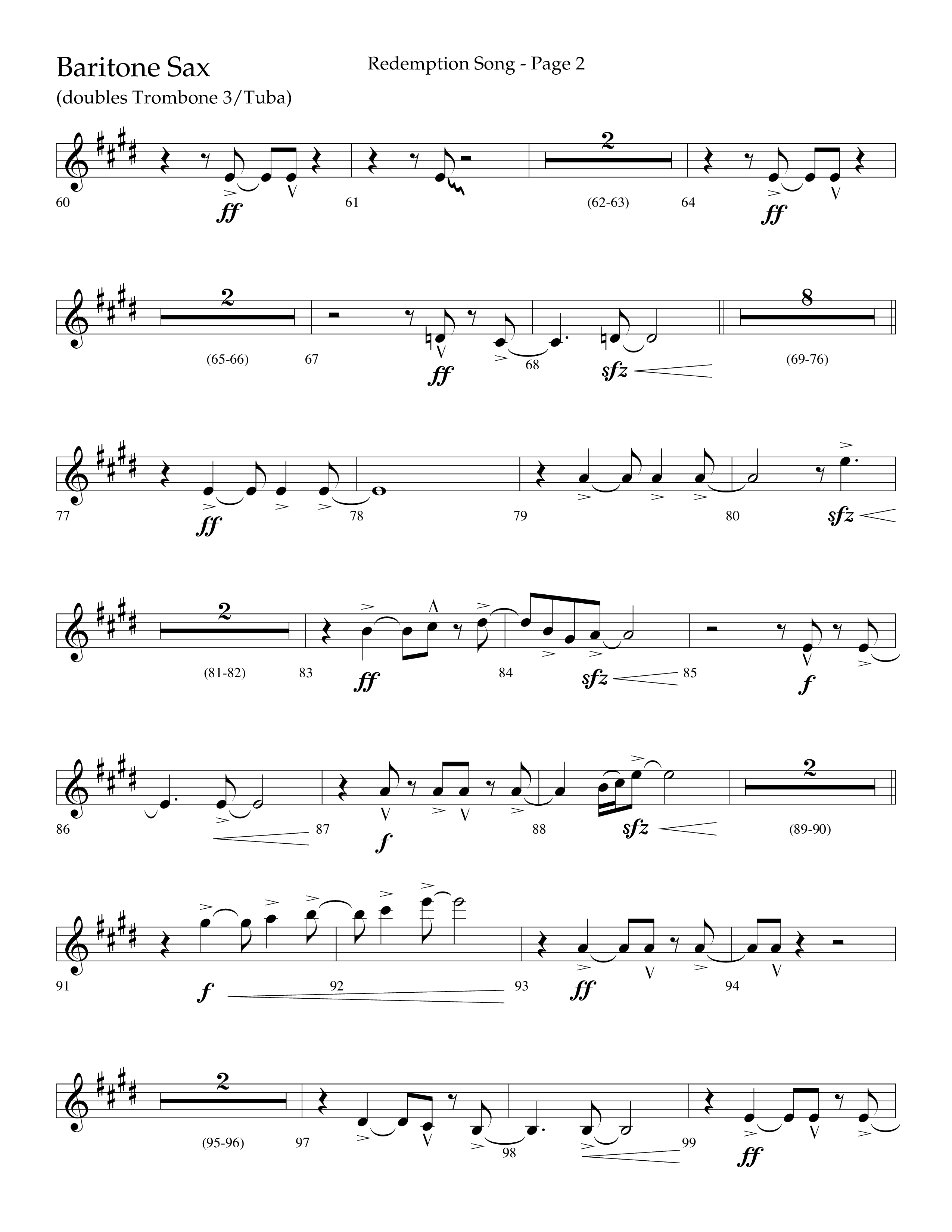 Redemption Song (Choral Anthem SATB) Bari Sax (Lifeway Choral / Arr. Cliff Duren)