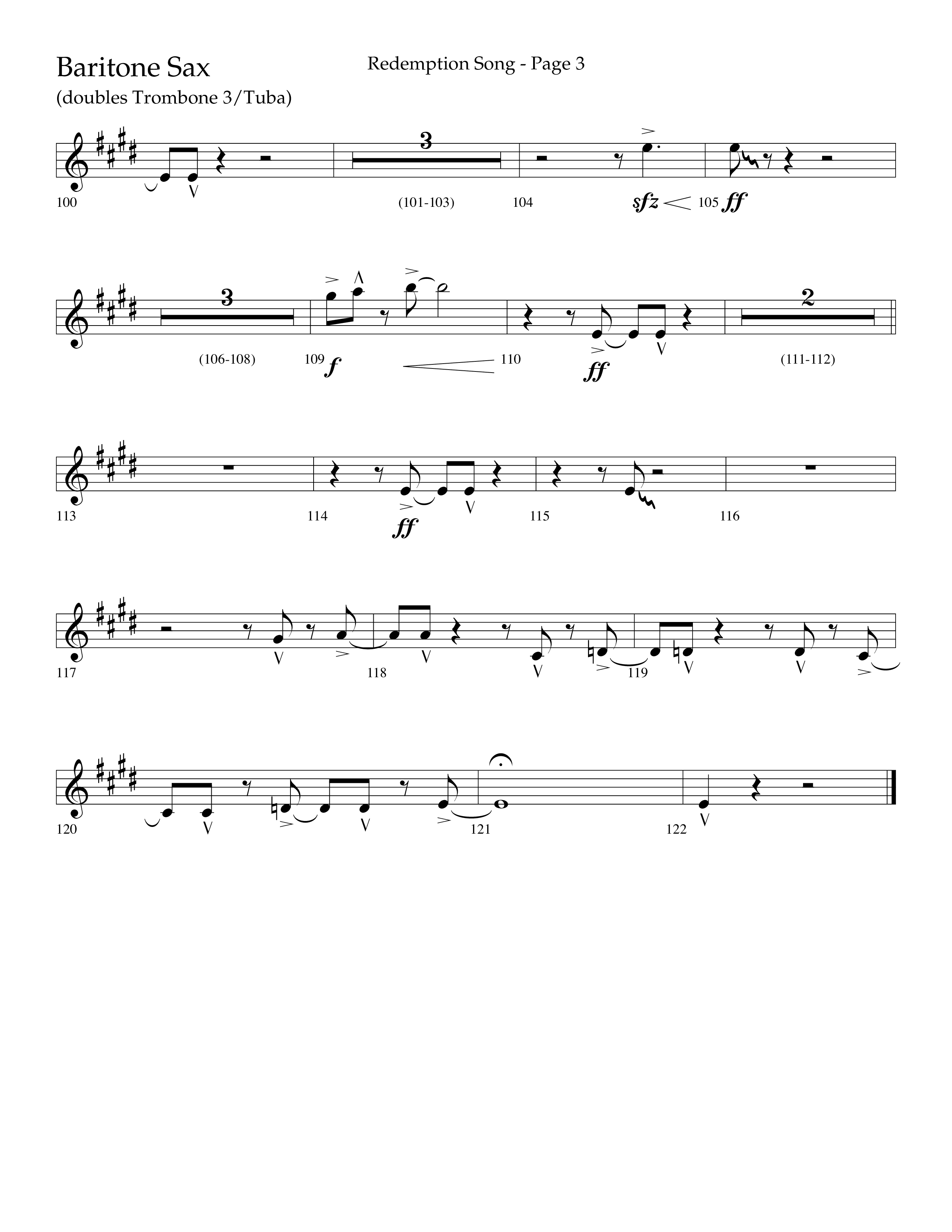 Redemption Song (Choral Anthem SATB) Bari Sax (Lifeway Choral / Arr. Cliff Duren)