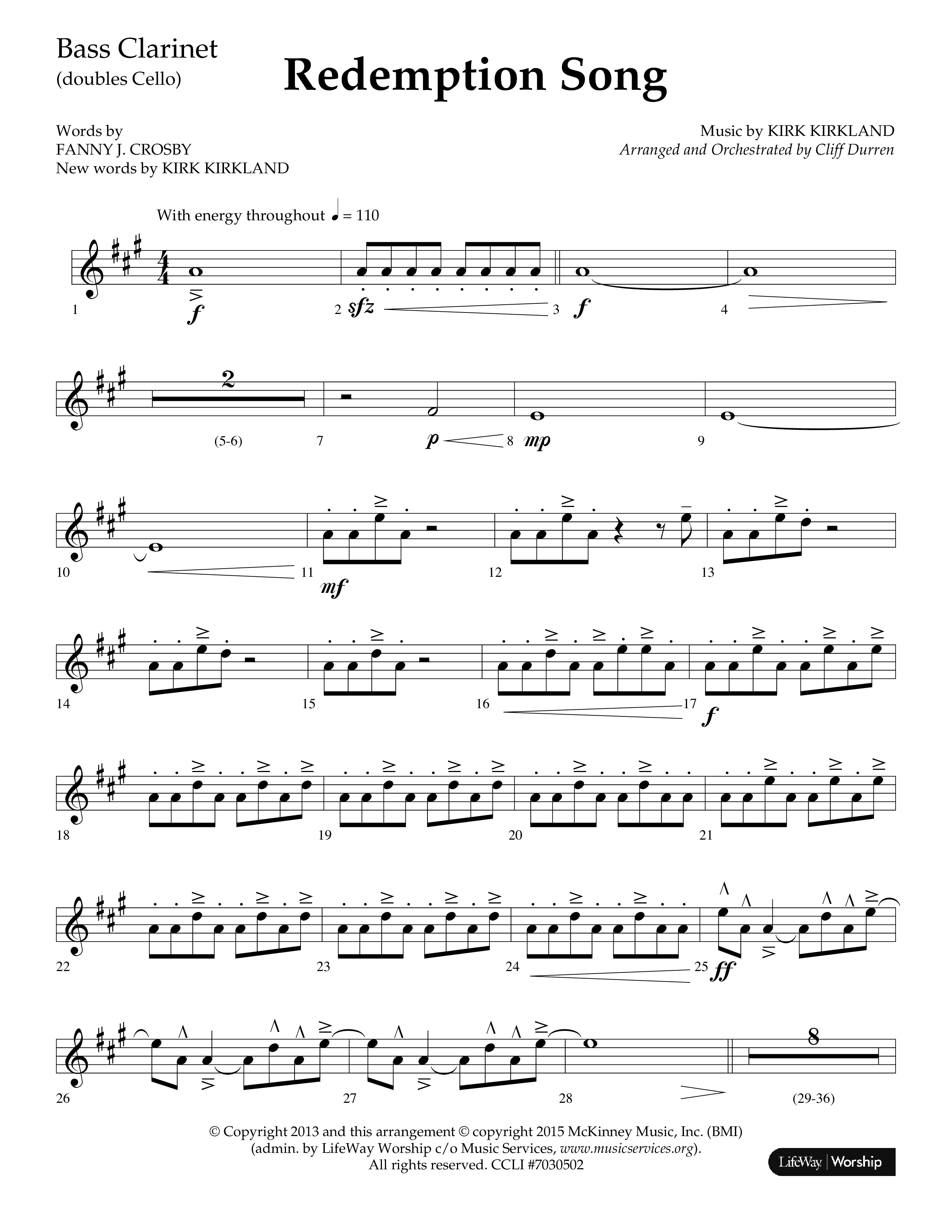 Redemption Song (Choral Anthem SATB) Bass Clarinet (Lifeway Choral / Arr. Cliff Duren)