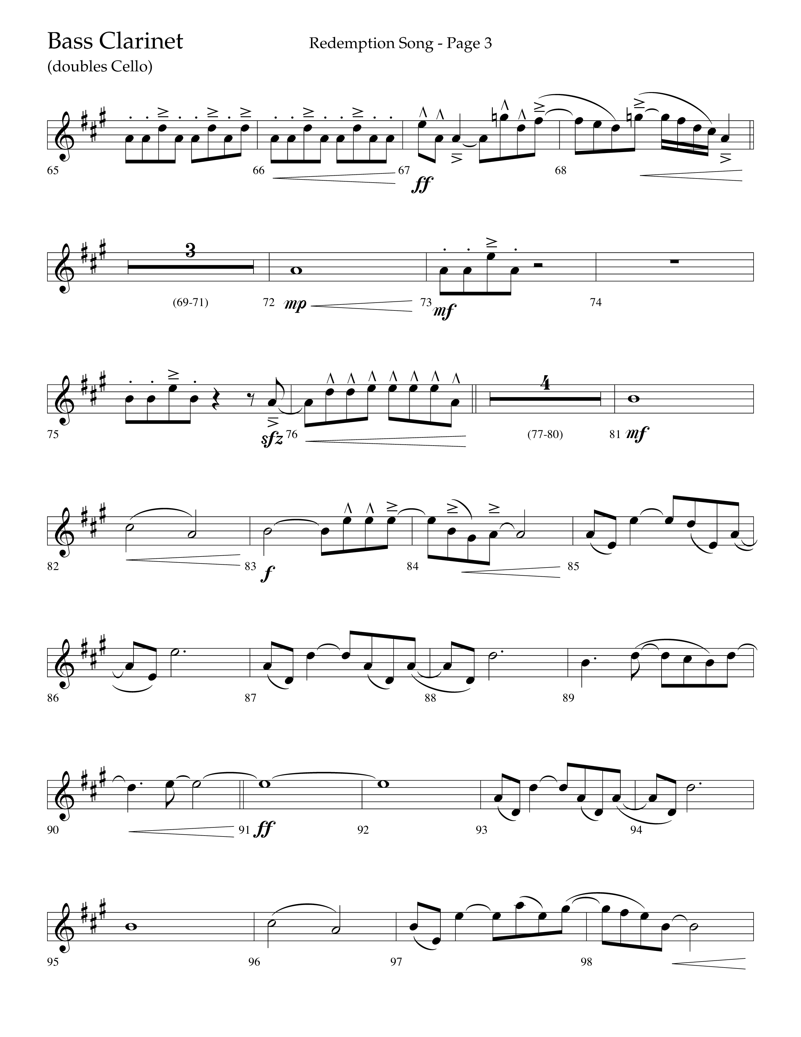 Redemption Song (Choral Anthem SATB) Bass Clarinet (Lifeway Choral / Arr. Cliff Duren)