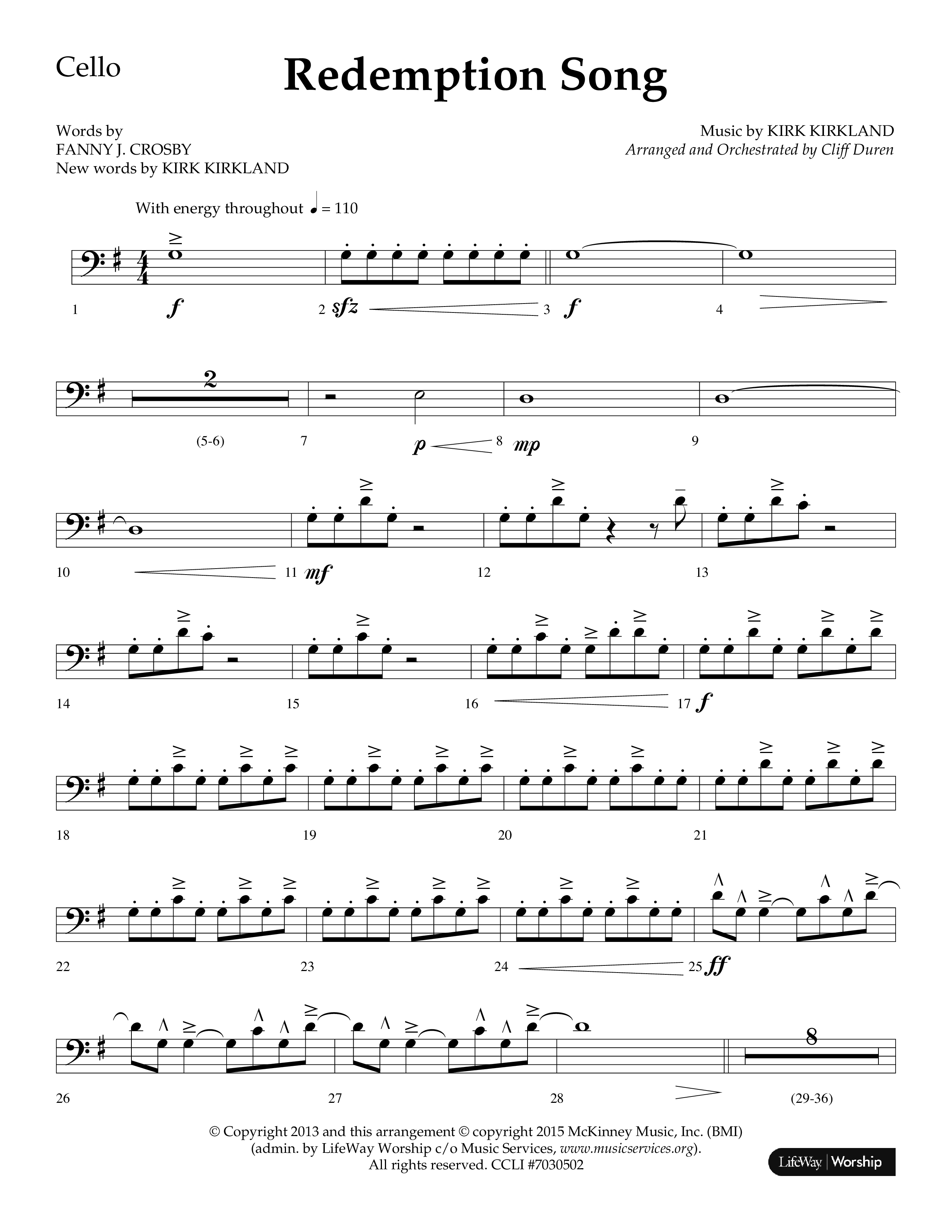 Redemption Song (Choral Anthem SATB) Cello (Lifeway Choral / Arr. Cliff Duren)