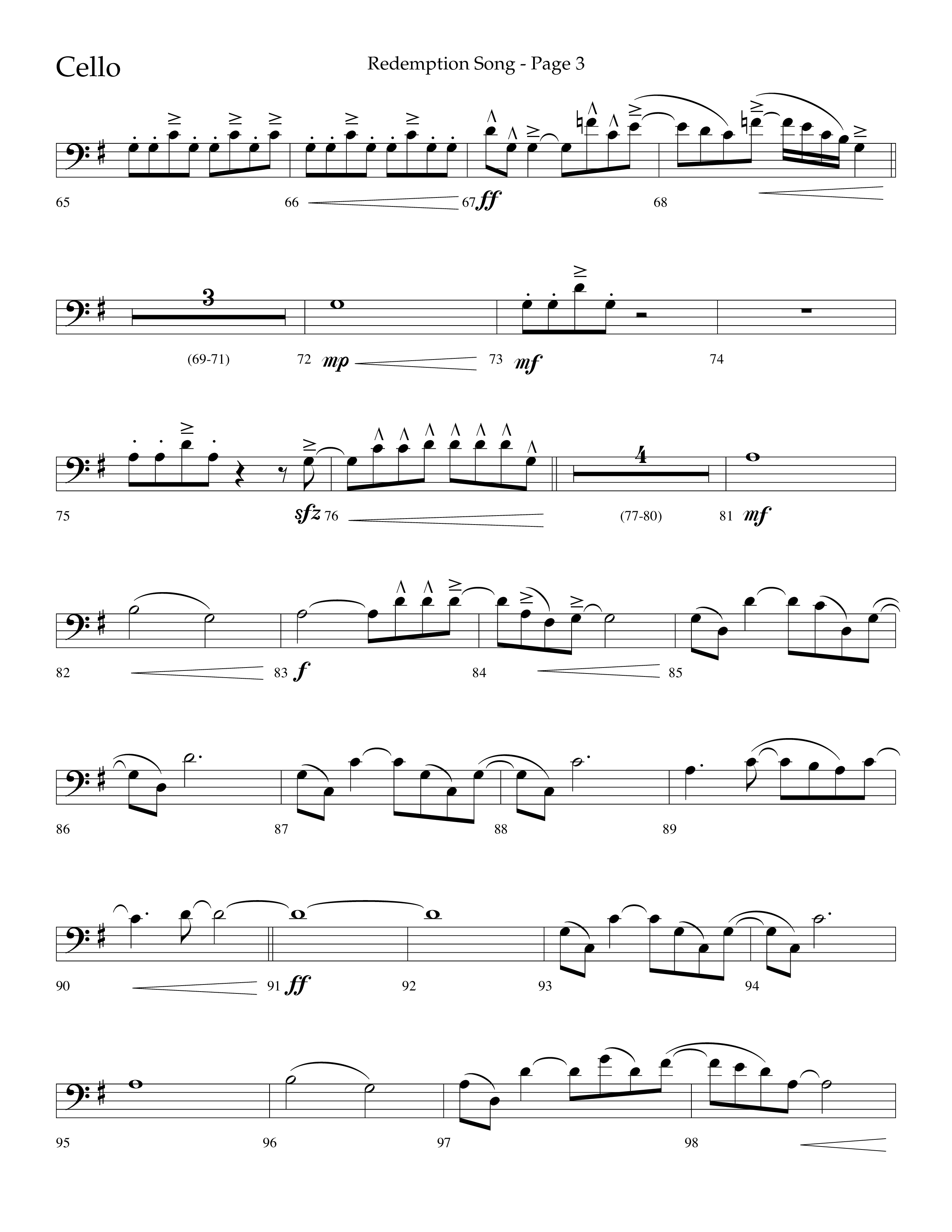 Redemption Song (Choral Anthem SATB) Cello (Lifeway Choral / Arr. Cliff Duren)