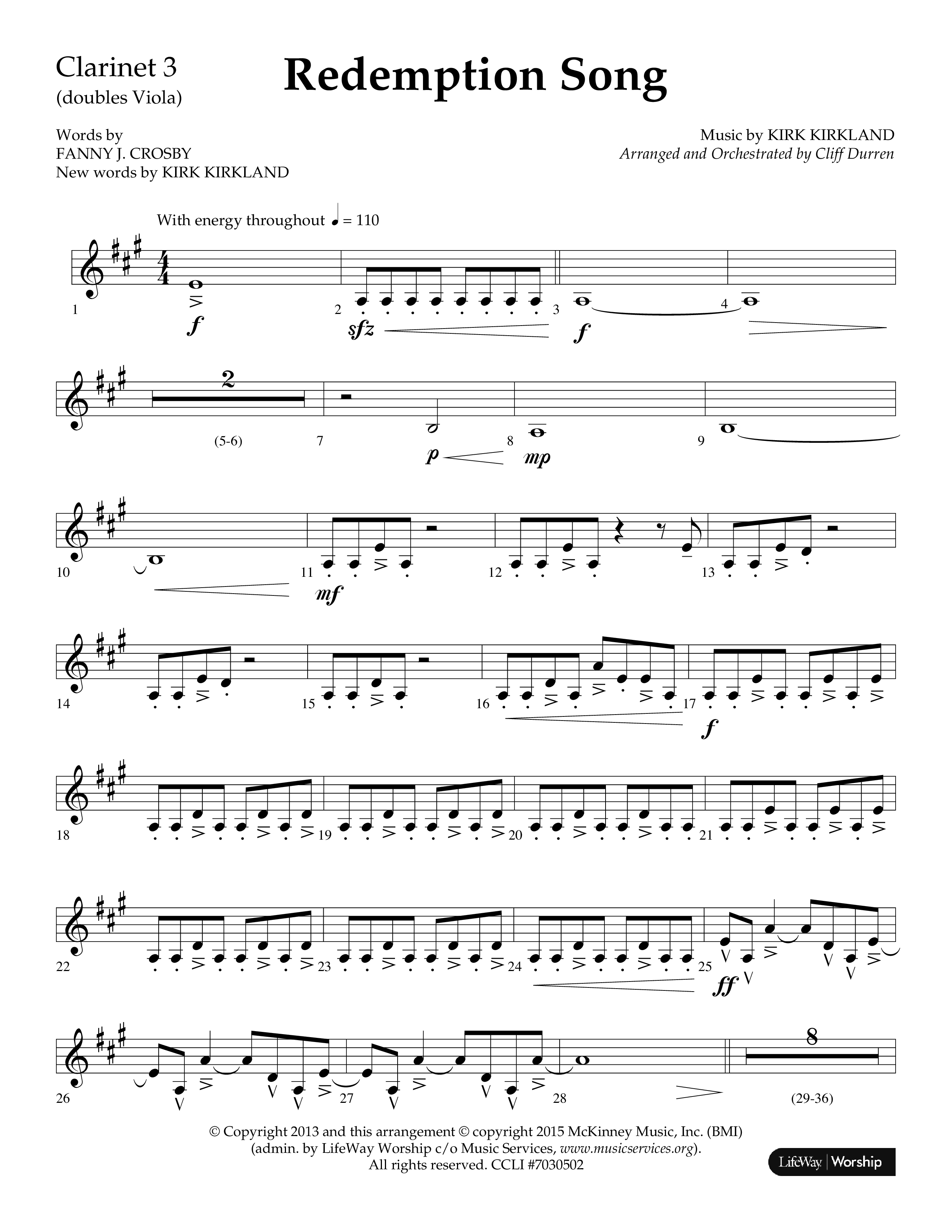 Redemption Song (Choral Anthem SATB) Clarinet 3 (Lifeway Choral / Arr. Cliff Duren)