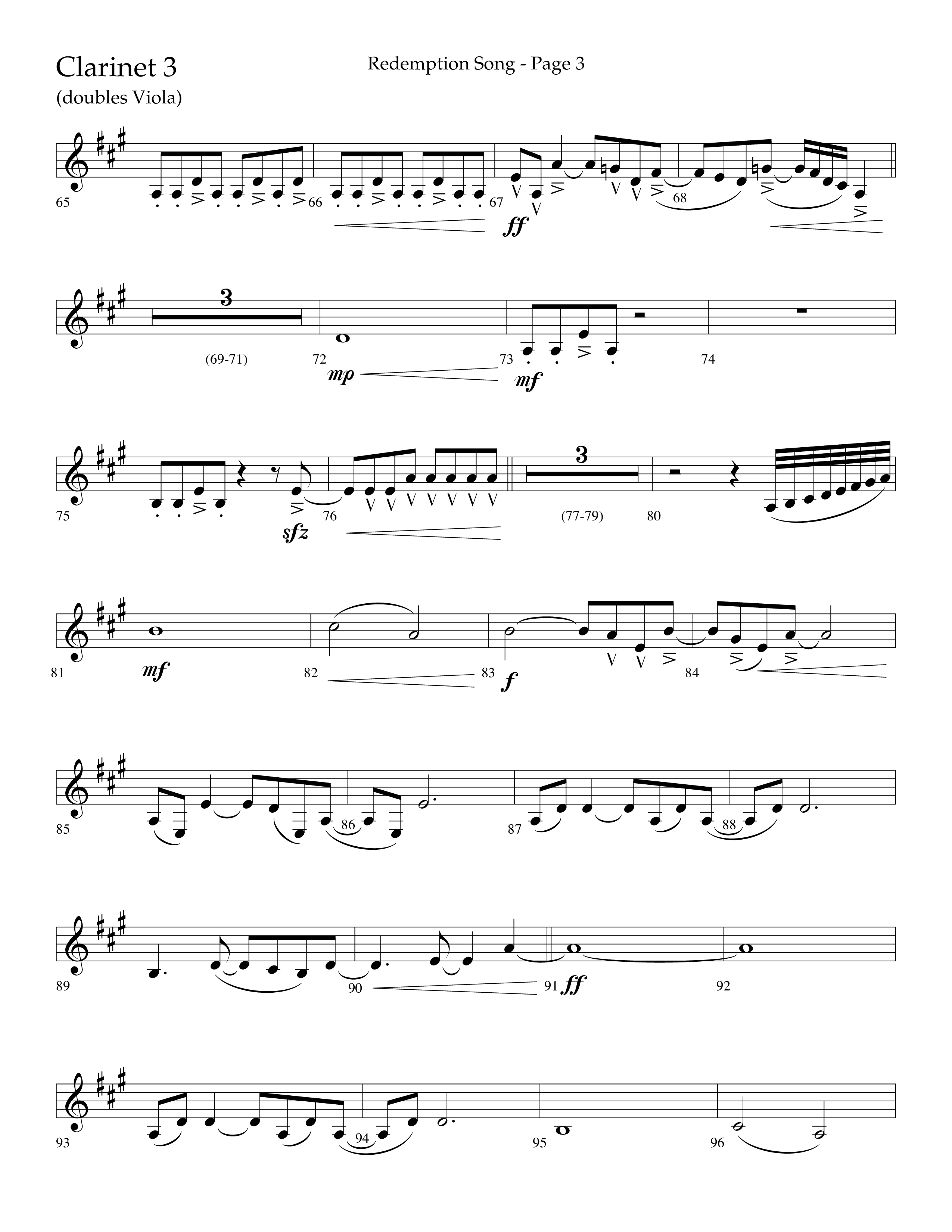 Redemption Song (Choral Anthem SATB) Clarinet 3 (Lifeway Choral / Arr. Cliff Duren)