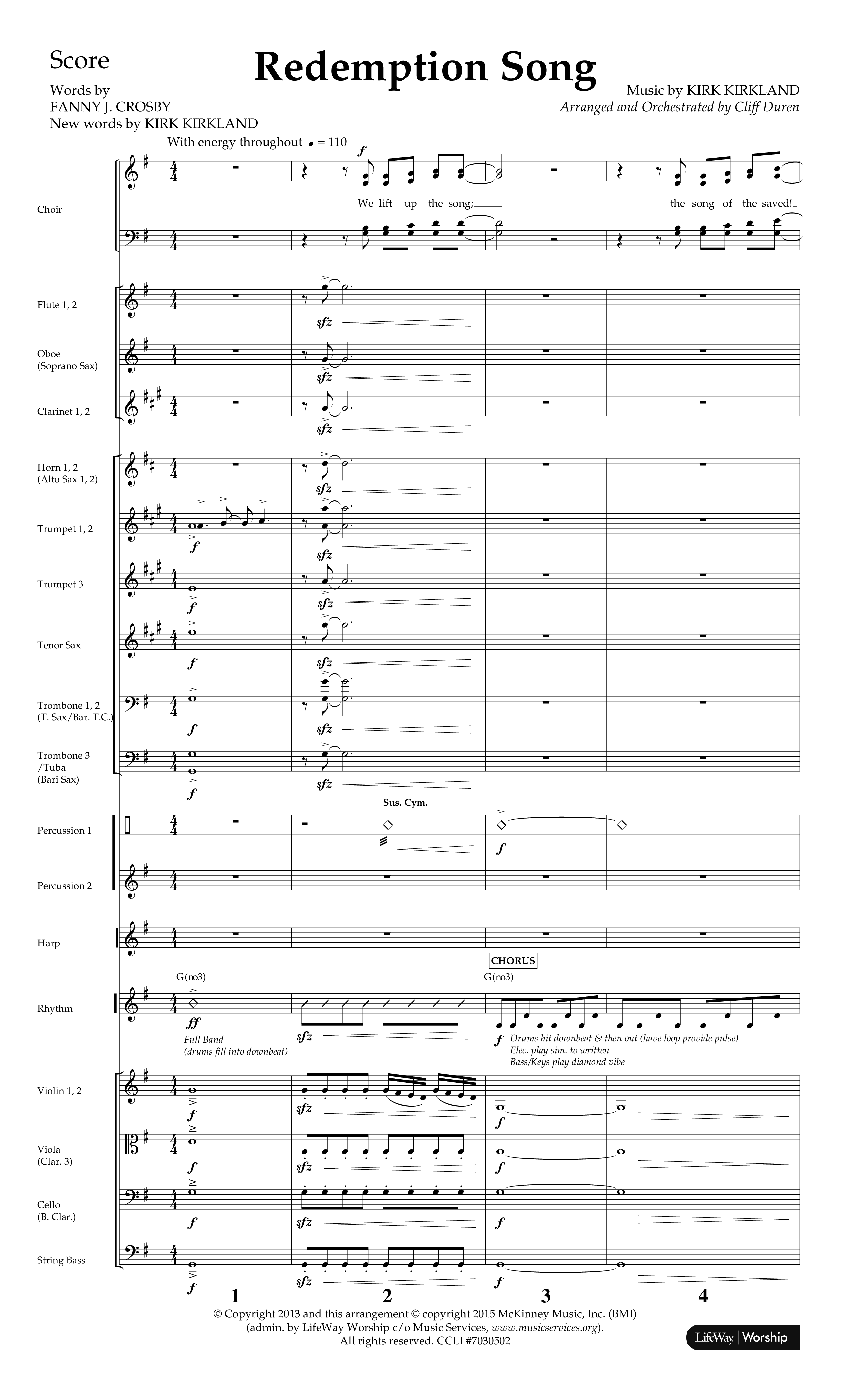 Redemption Song (Choral Anthem SATB) Orchestration (Lifeway Choral / Arr. Cliff Duren)