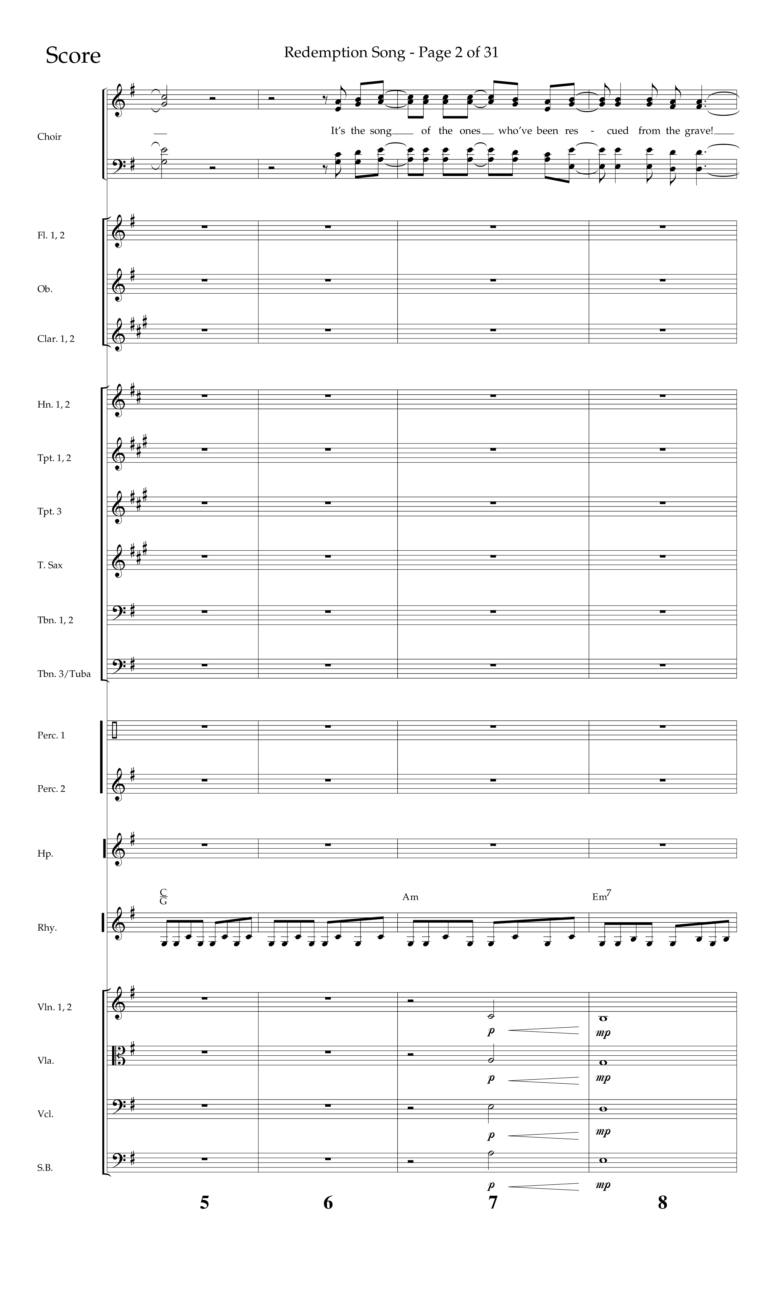 Redemption Song (Choral Anthem SATB) Orchestration (Lifeway Choral / Arr. Cliff Duren)
