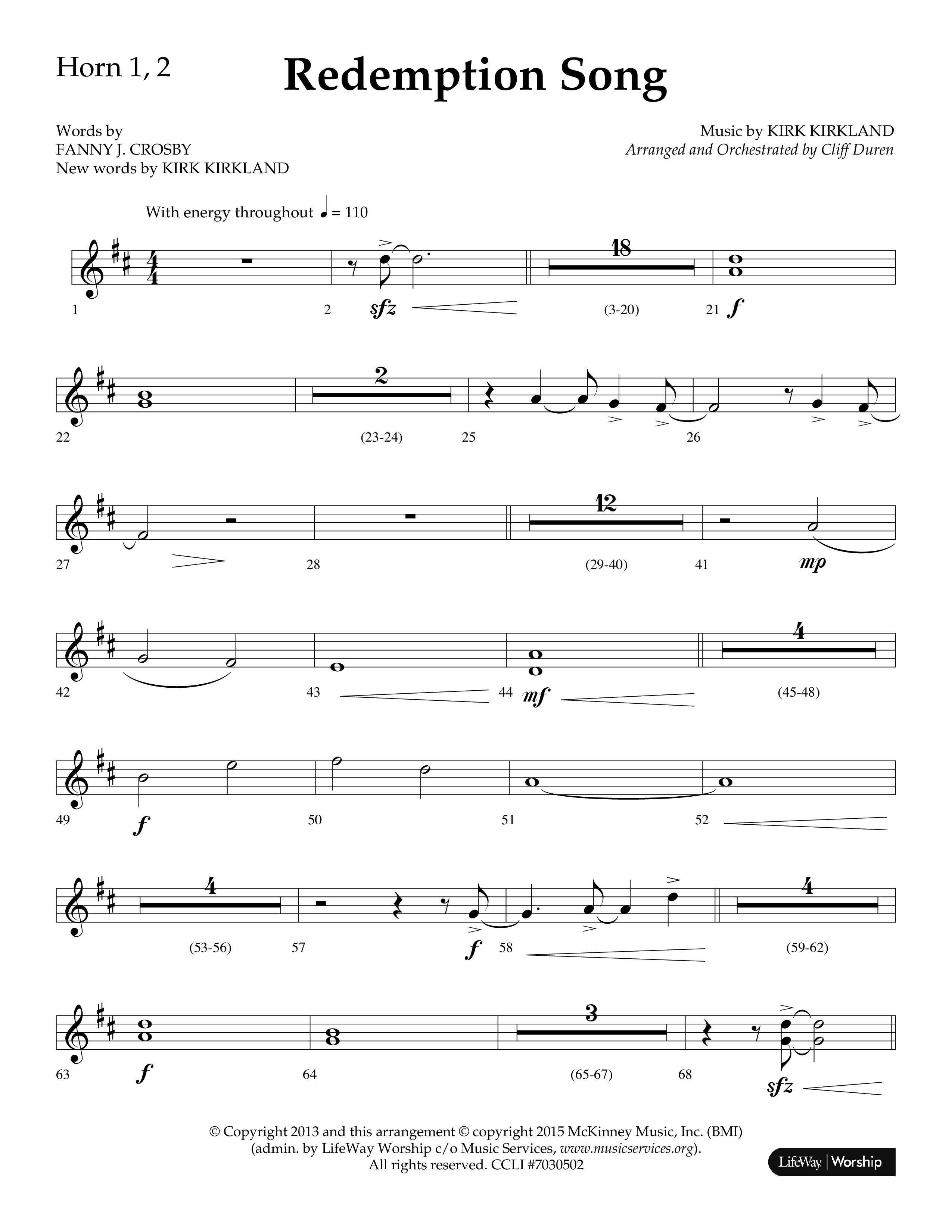 Redemption Song (Choral Anthem SATB) French Horn 1/2 (Lifeway Choral / Arr. Cliff Duren)