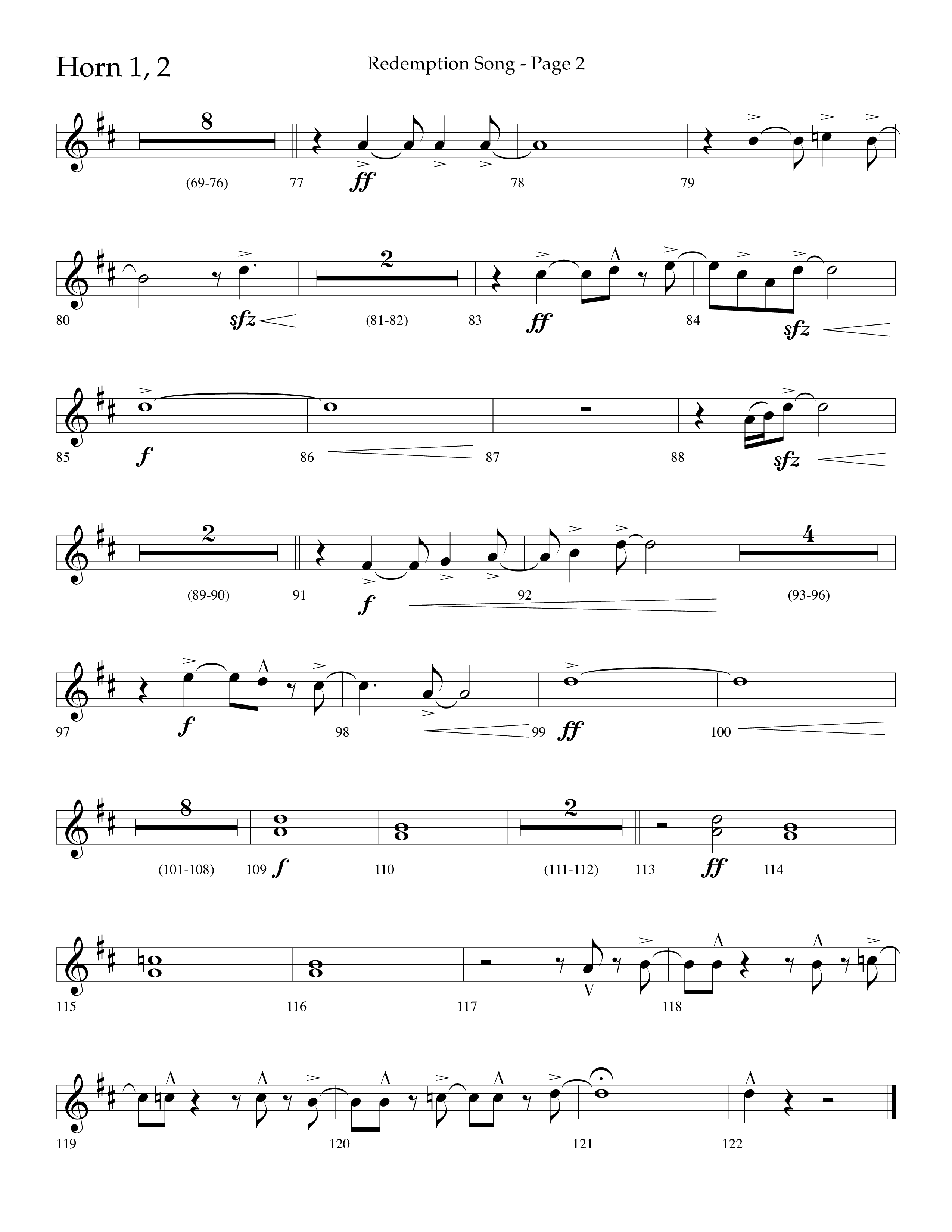 Redemption Song (Choral Anthem SATB) French Horn 1/2 (Lifeway Choral / Arr. Cliff Duren)