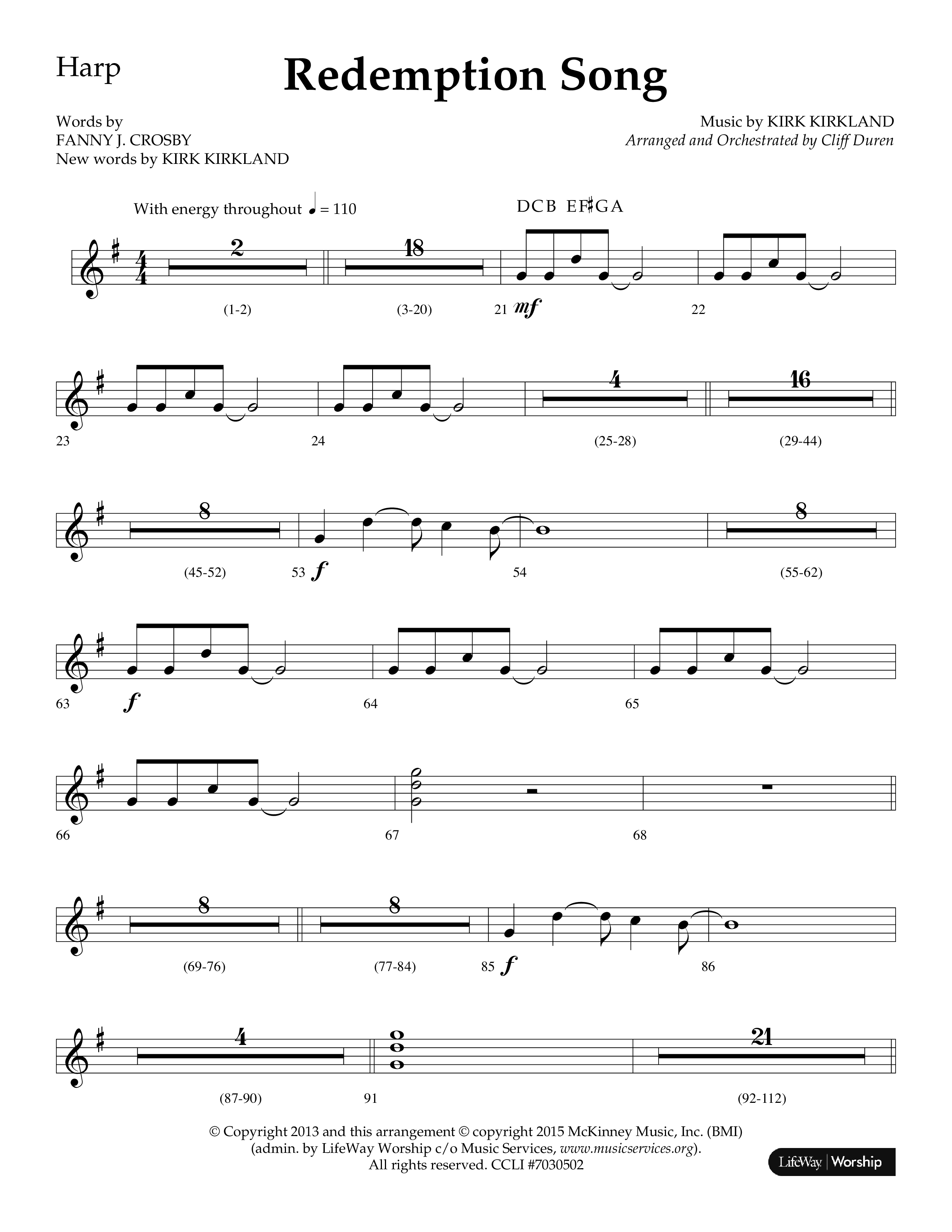 Redemption Song (Choral Anthem SATB) Harp (Lifeway Choral / Arr. Cliff Duren)