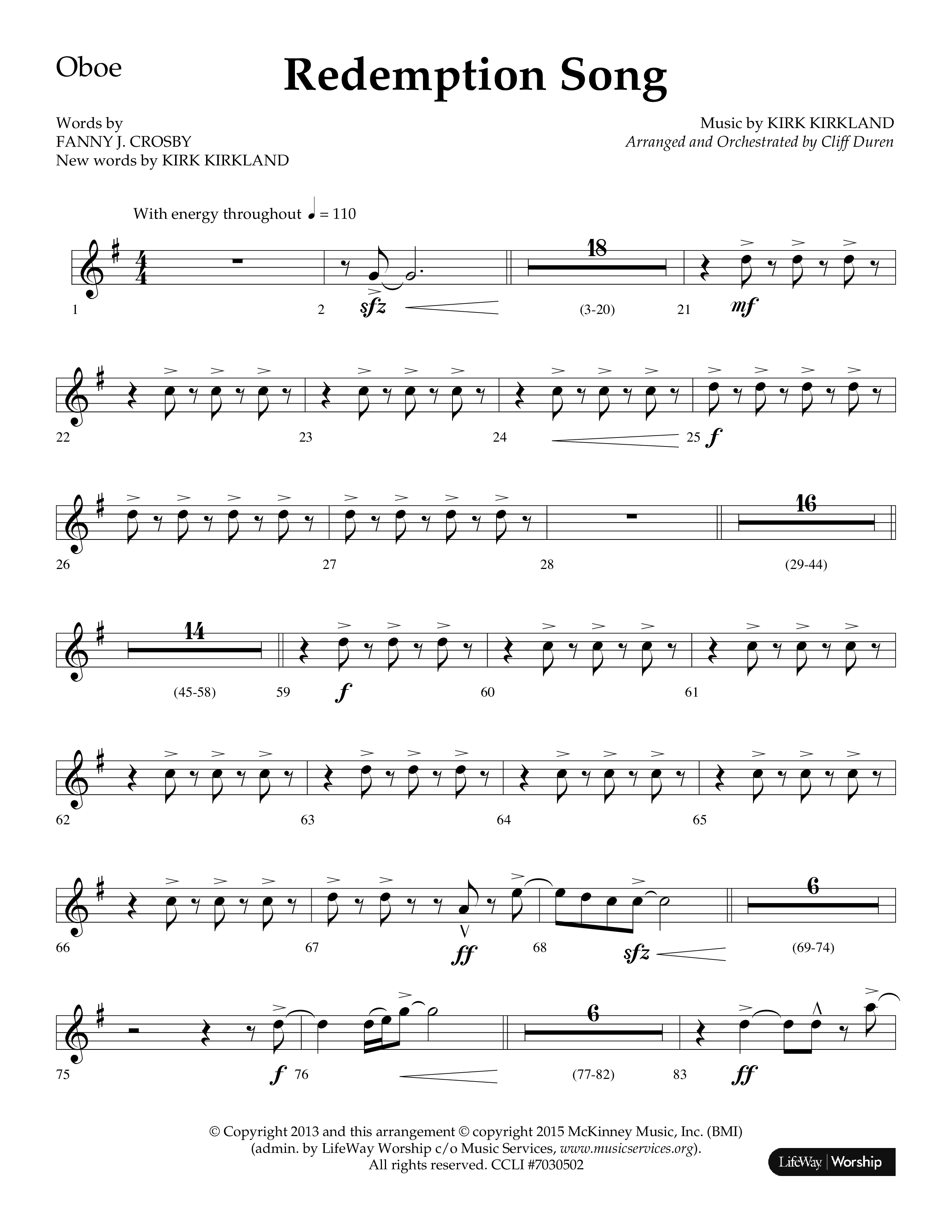 Redemption Song (Choral Anthem SATB) Oboe (Lifeway Choral / Arr. Cliff Duren)