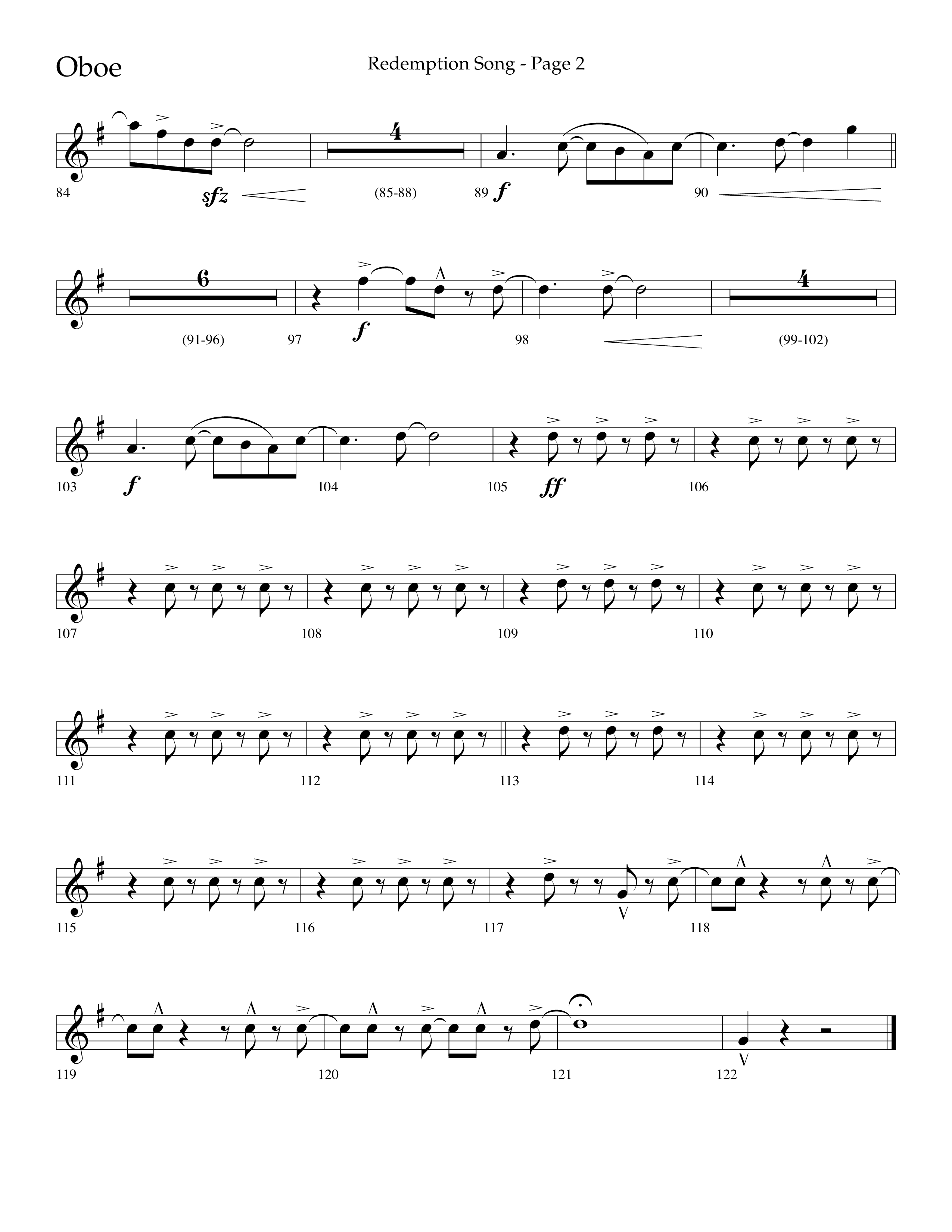 Redemption Song (Choral Anthem SATB) Oboe (Lifeway Choral / Arr. Cliff Duren)