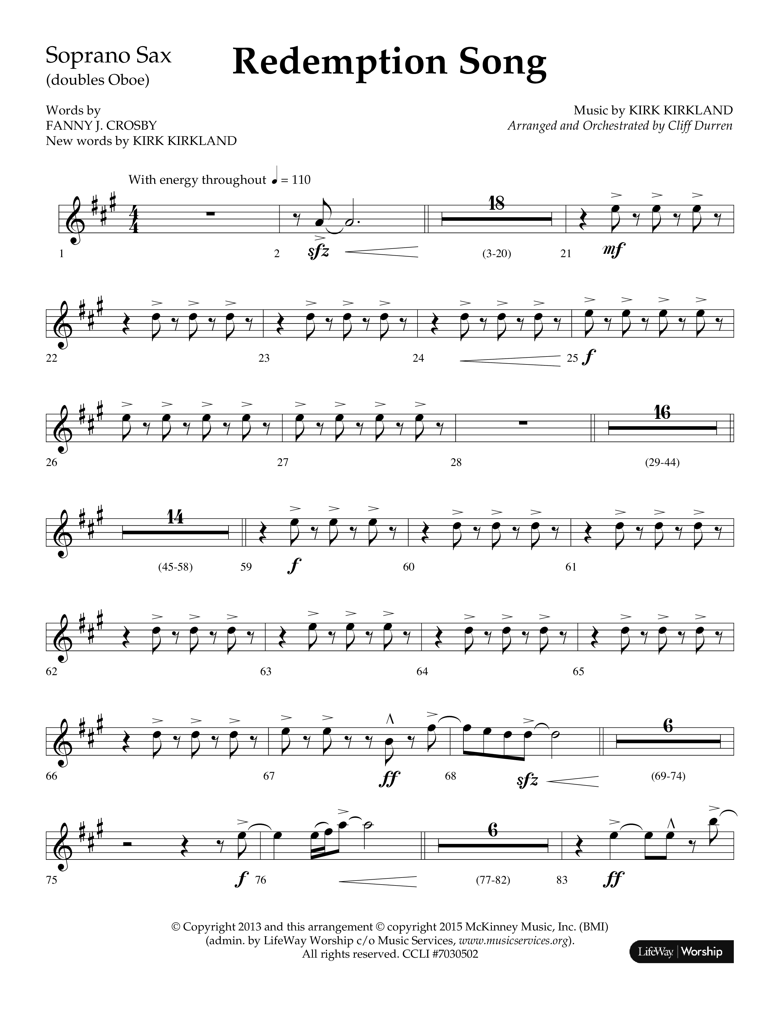 Redemption Song (Choral Anthem SATB) Soprano Sax (Lifeway Choral / Arr. Cliff Duren)