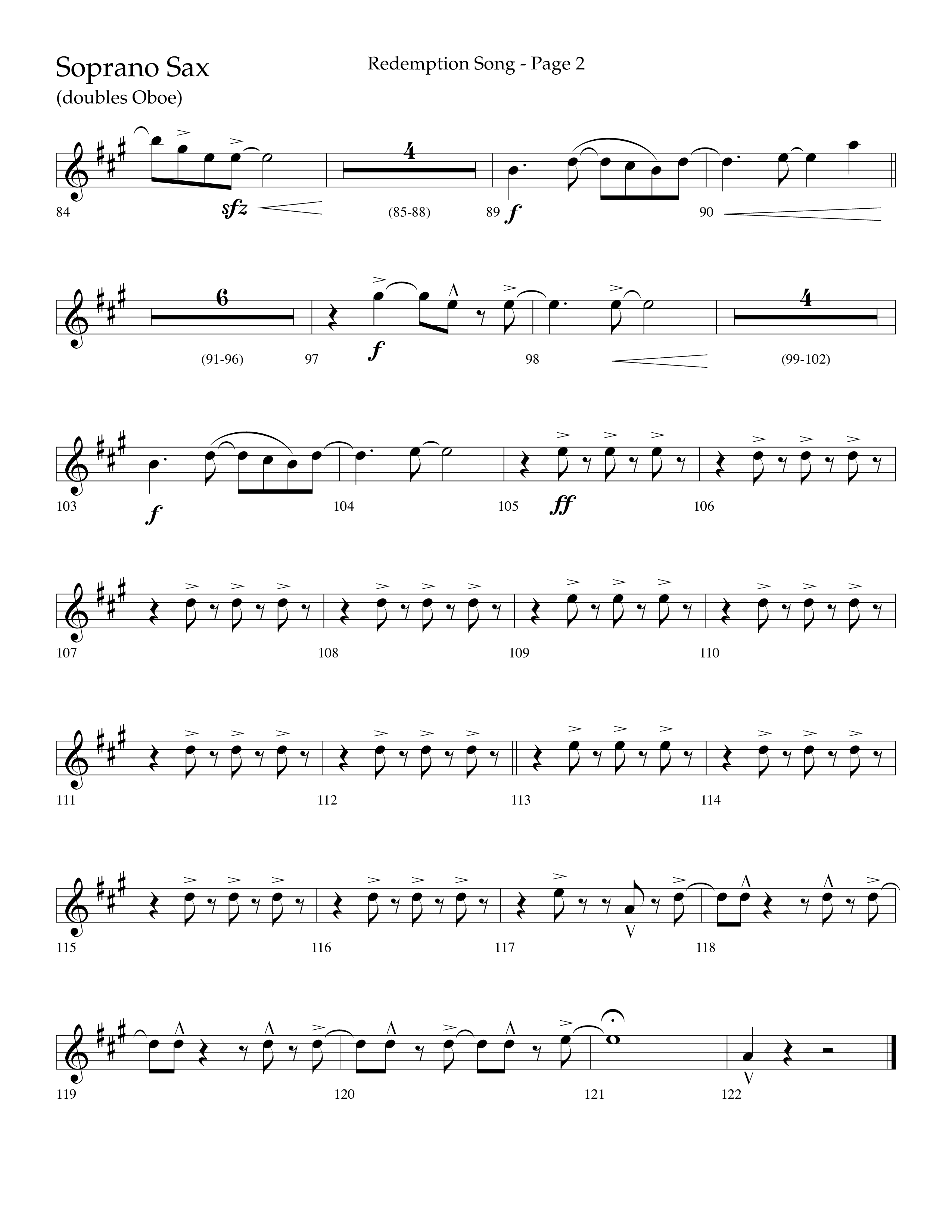 Redemption Song (Choral Anthem SATB) Soprano Sax (Lifeway Choral / Arr. Cliff Duren)