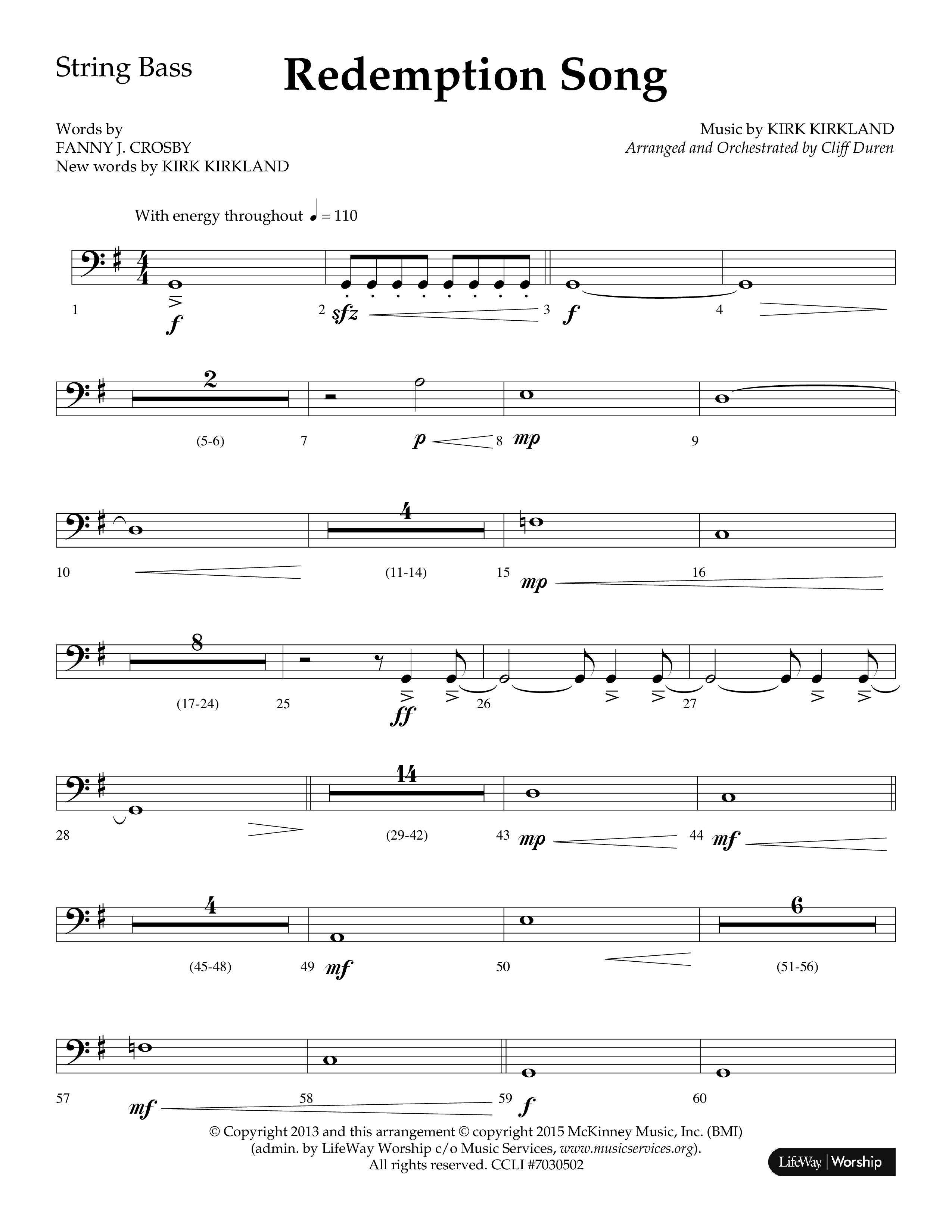 Redemption Song (Choral Anthem SATB) String Bass (Lifeway Choral / Arr. Cliff Duren)