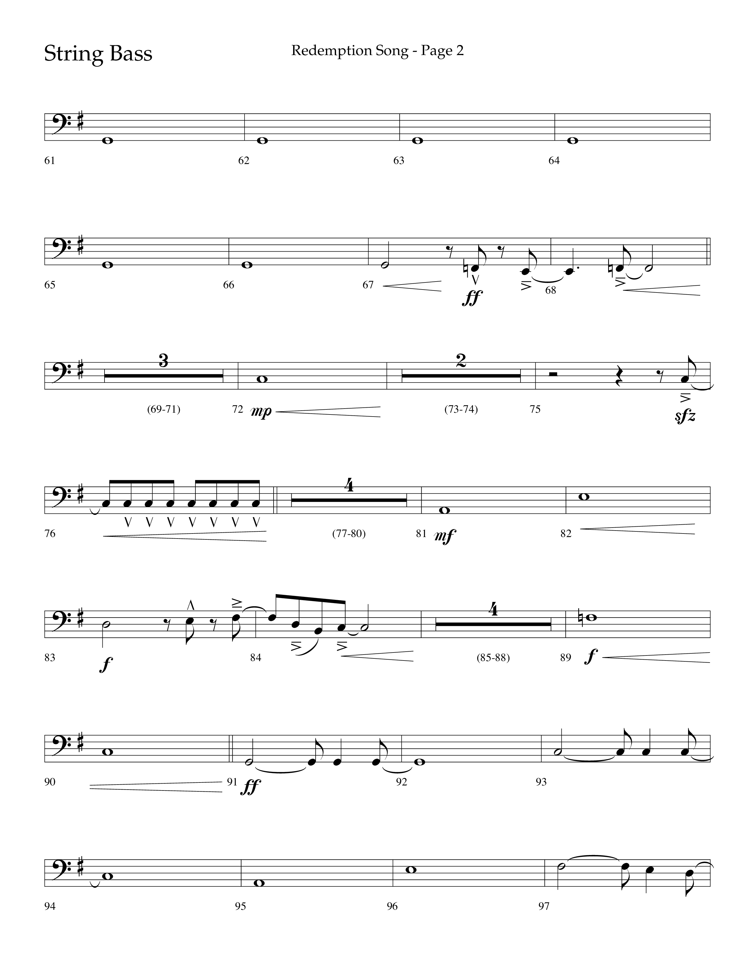 Redemption Song (Choral Anthem SATB) String Bass (Lifeway Choral / Arr. Cliff Duren)
