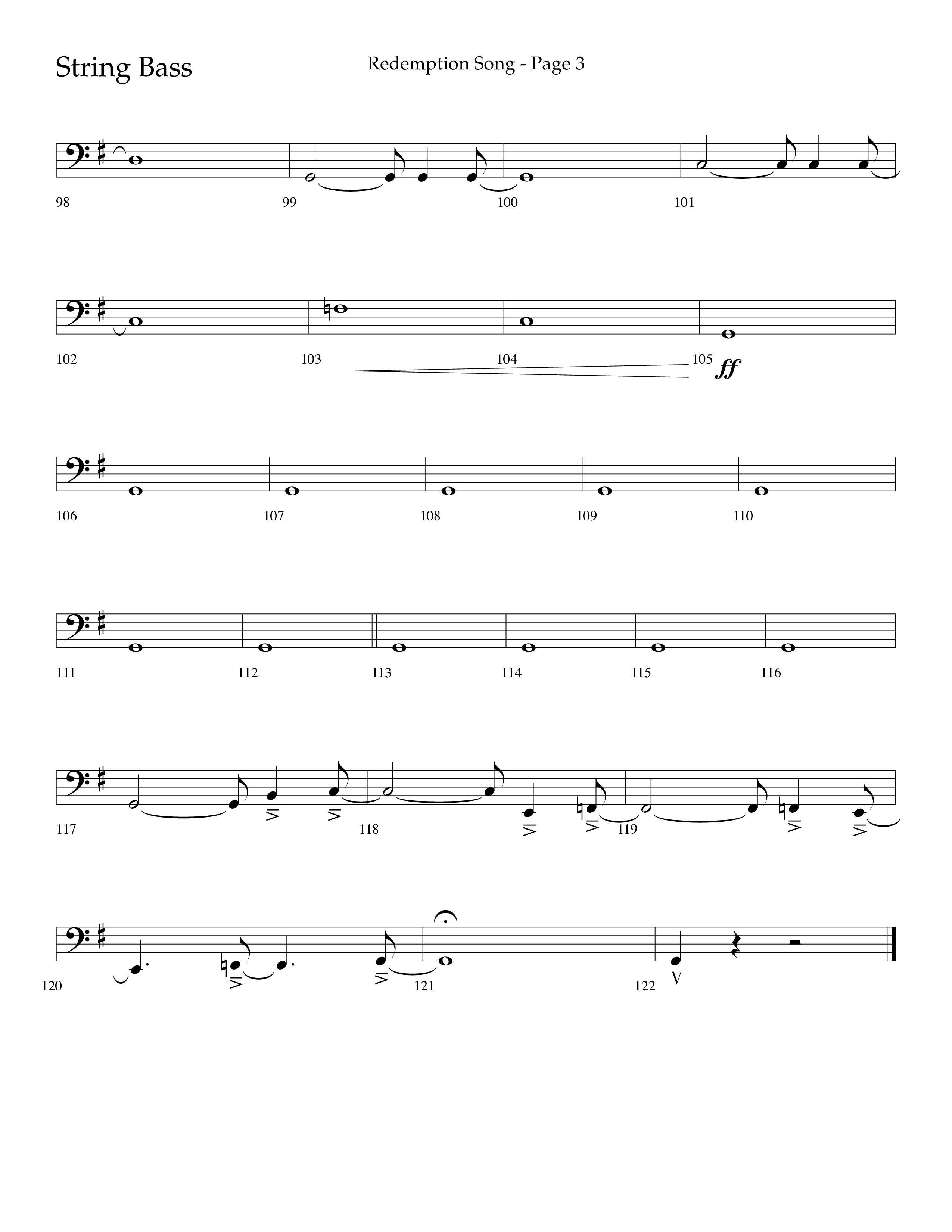 Redemption Song (Choral Anthem SATB) String Bass (Lifeway Choral / Arr. Cliff Duren)