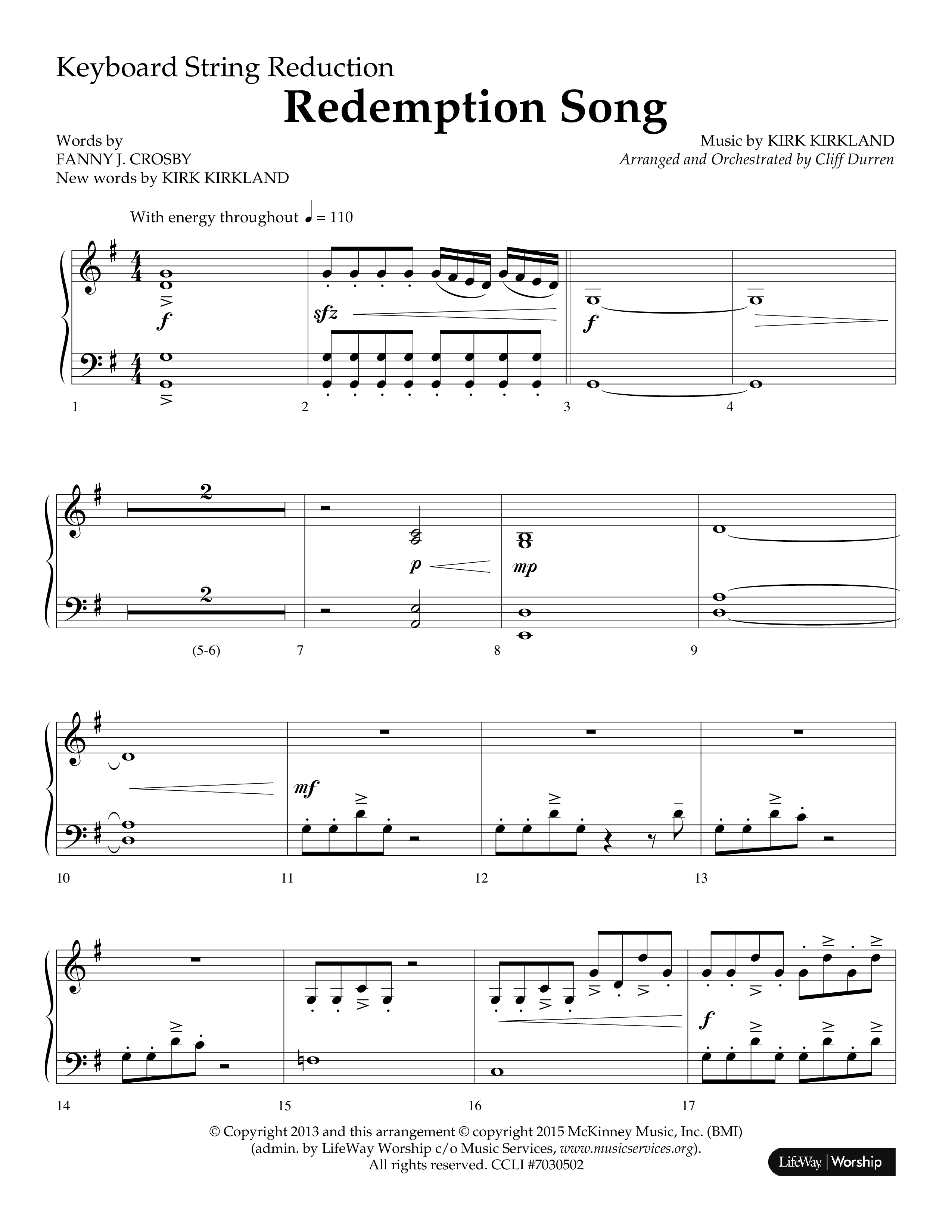 Redemption Song (Choral Anthem SATB) String Reduction (Lifeway Choral / Arr. Cliff Duren)