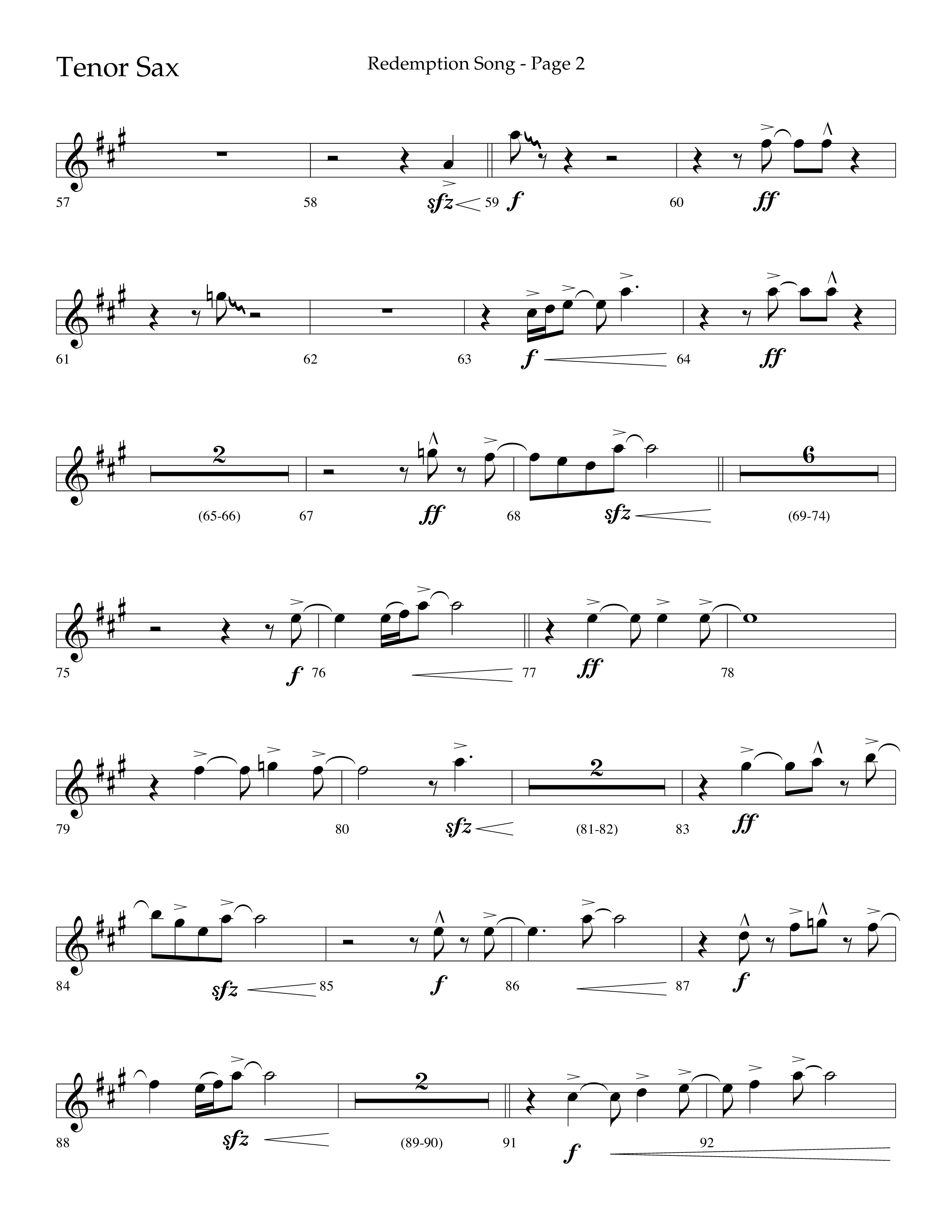 Redemption Song (Choral Anthem SATB) Tenor Sax 1 (Lifeway Choral / Arr. Cliff Duren)